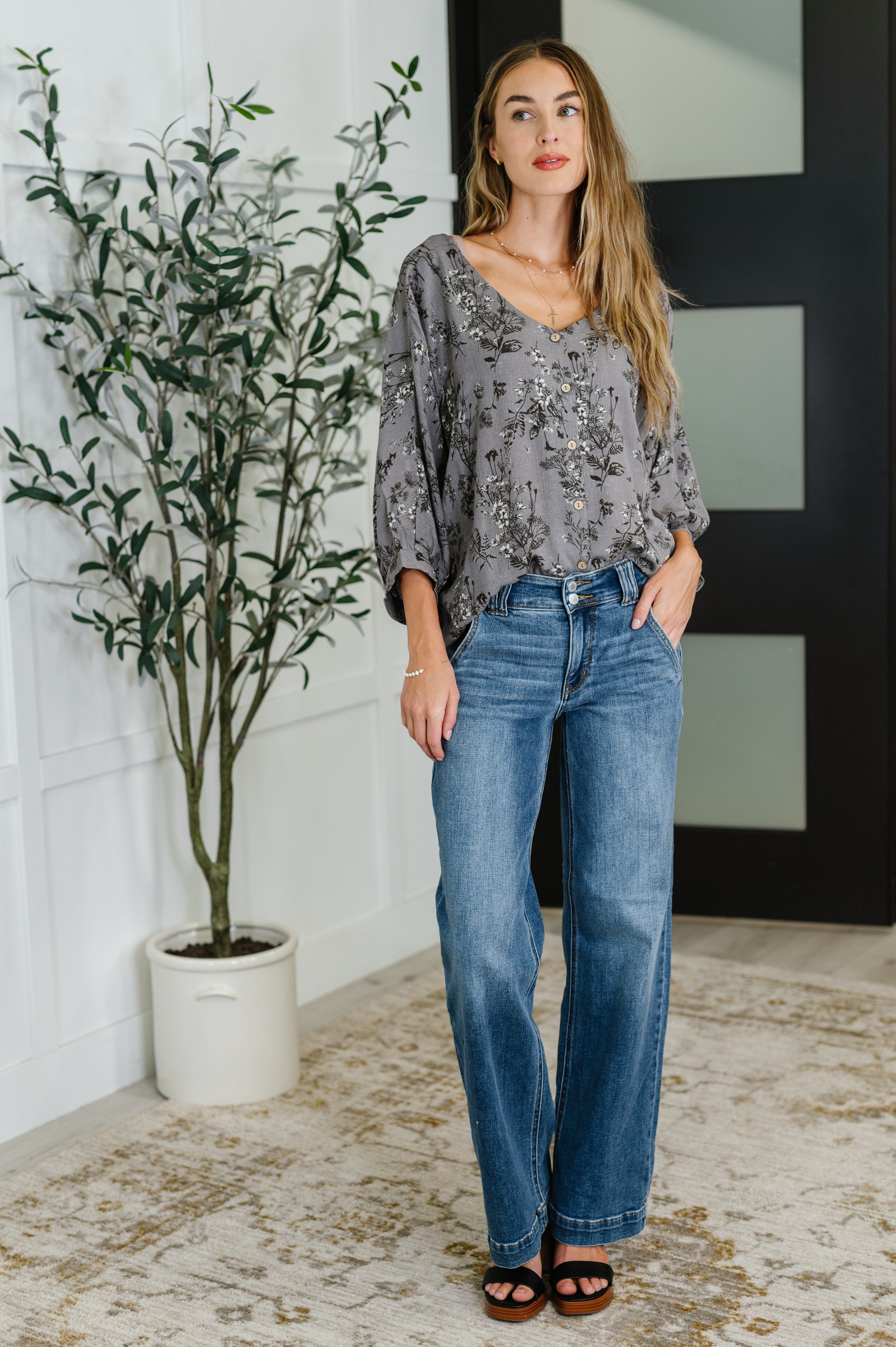 Falling in Deep Crinkle Woven Blouse Dune Grey-Womens-Stay Foxy Boutique, Florissant, Missouri