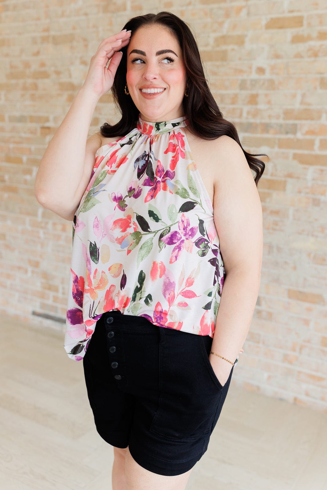 Feeling Lovely Floral Halter Blouse-Tops-Stay Foxy Boutique, Florissant, Missouri