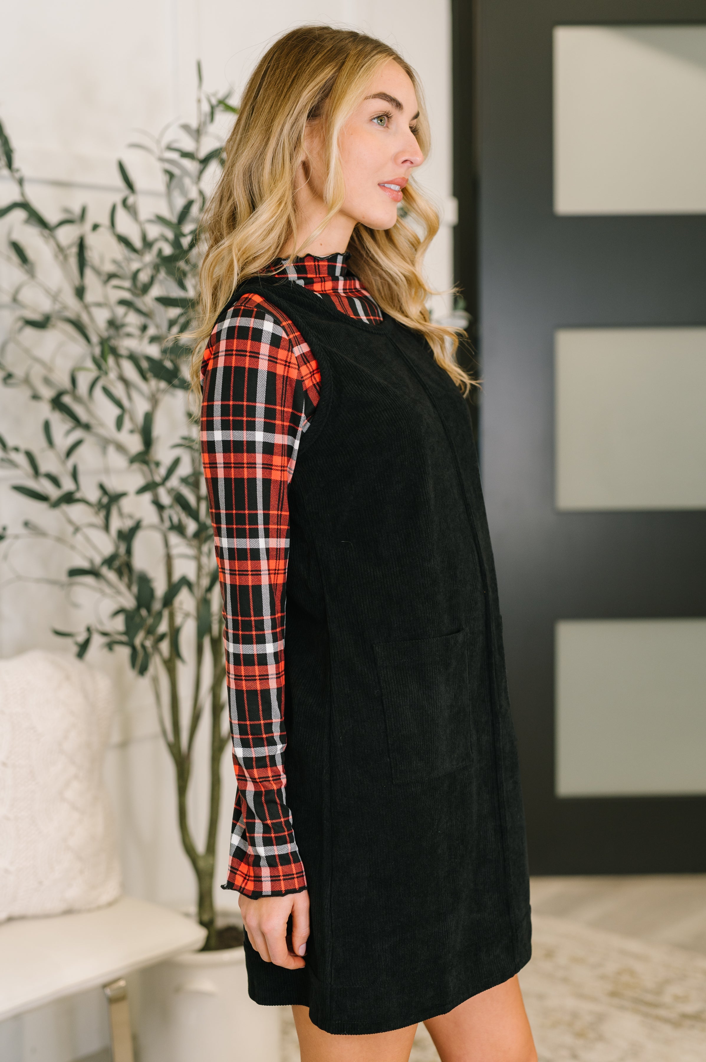 Feeling That Way Corduroy Dress in Black-Womens-Stay Foxy Boutique, Florissant, Missouri