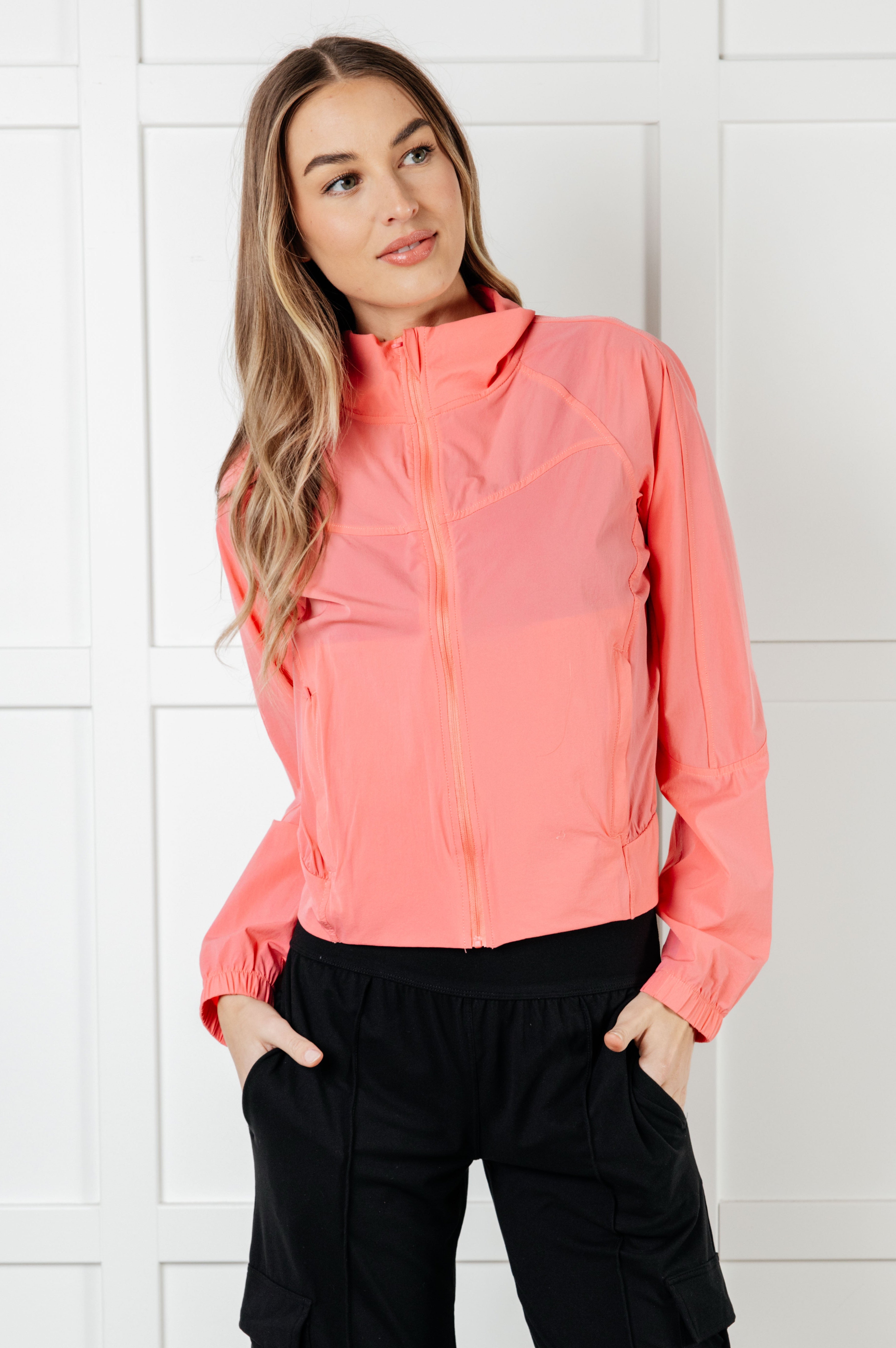 Fit Happens Nylon Tennis Jacket in Coral Rose-Layers-Stay Foxy Boutique, Florissant, Missouri