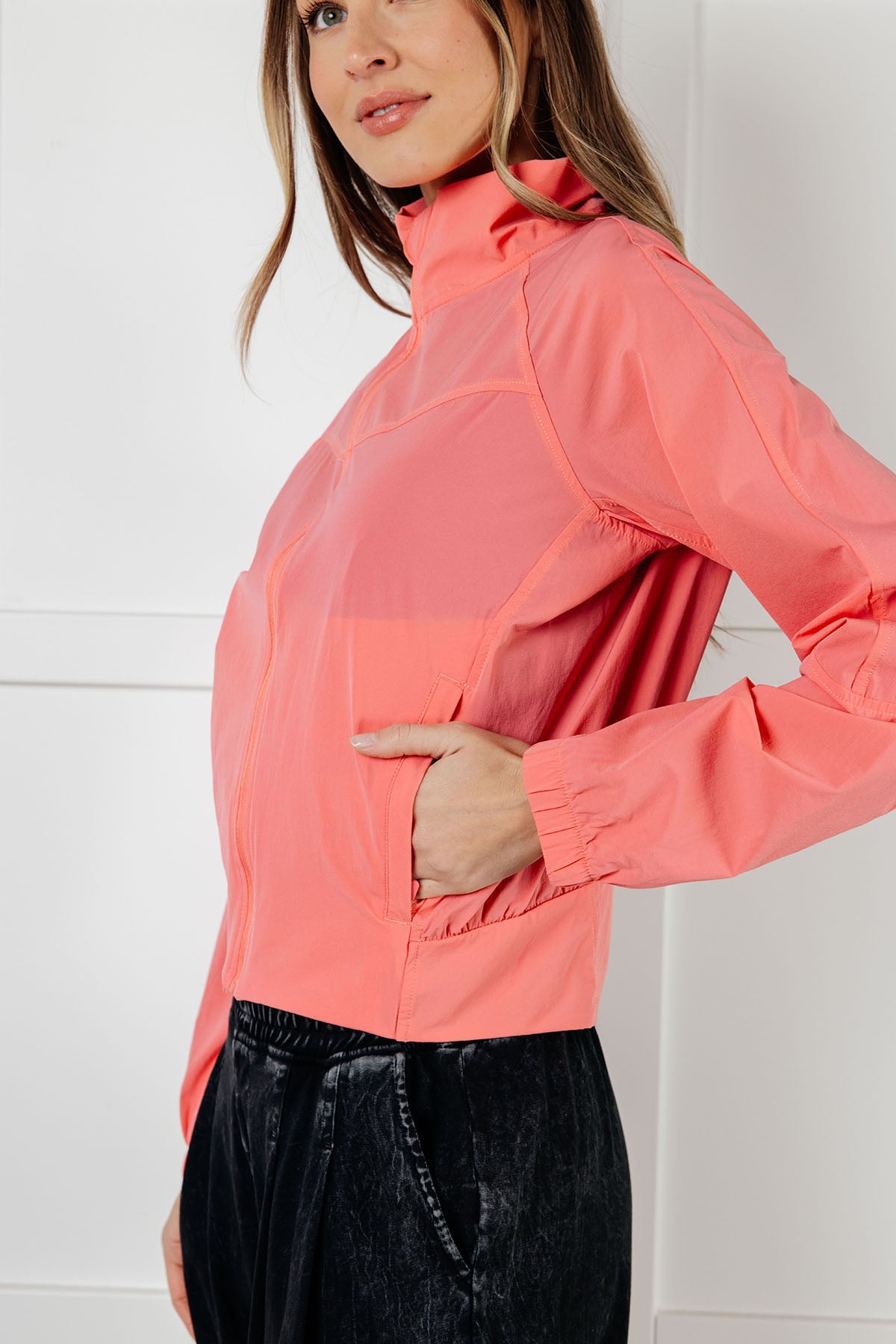 Fit Happens Nylon Tennis Jacket in Coral Rose-Layers-Stay Foxy Boutique, Florissant, Missouri