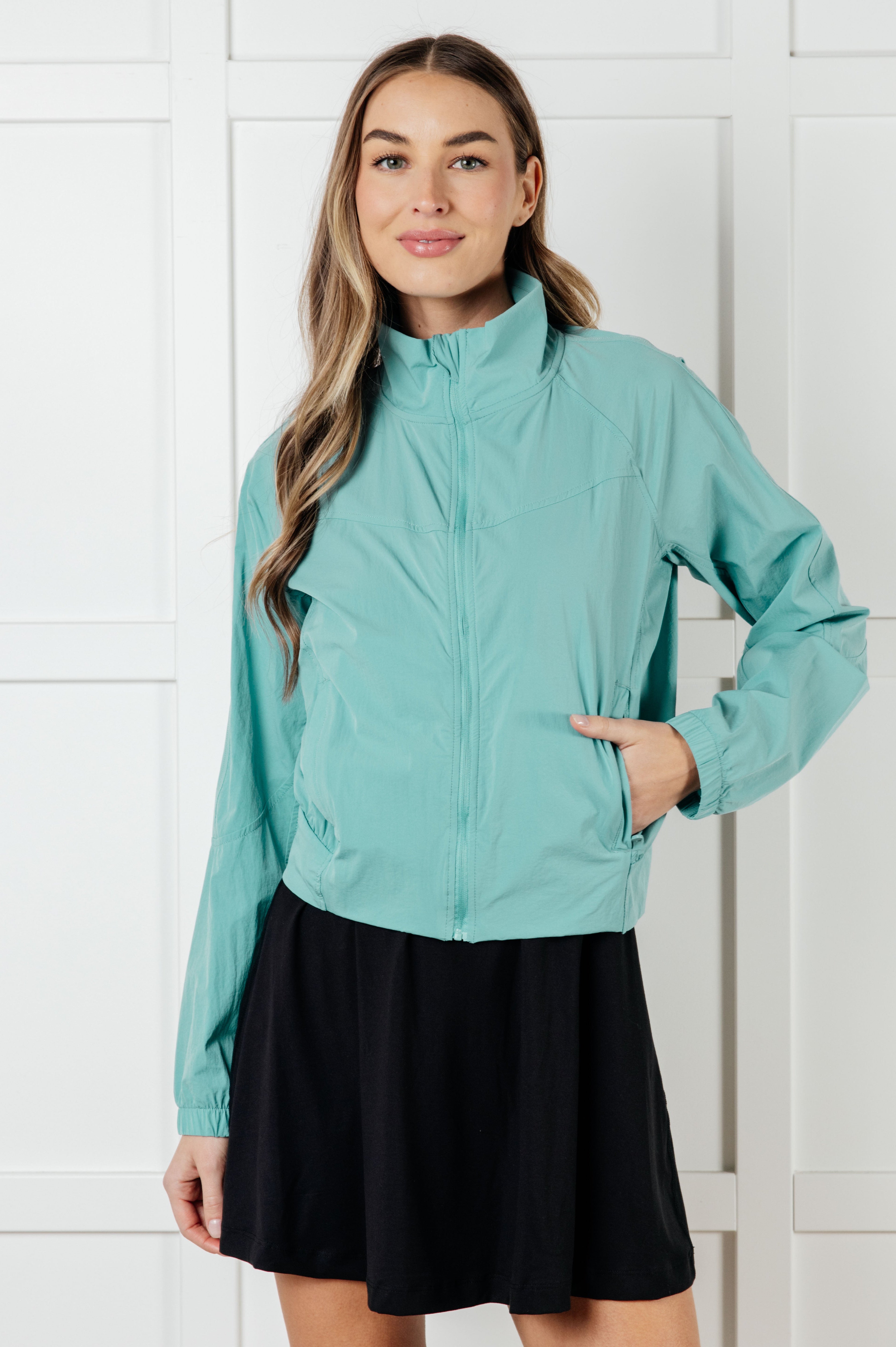 Fit Happens Nylon Tennis Jacket in Tidal Wave-Layers-Stay Foxy Boutique, Florissant, Missouri