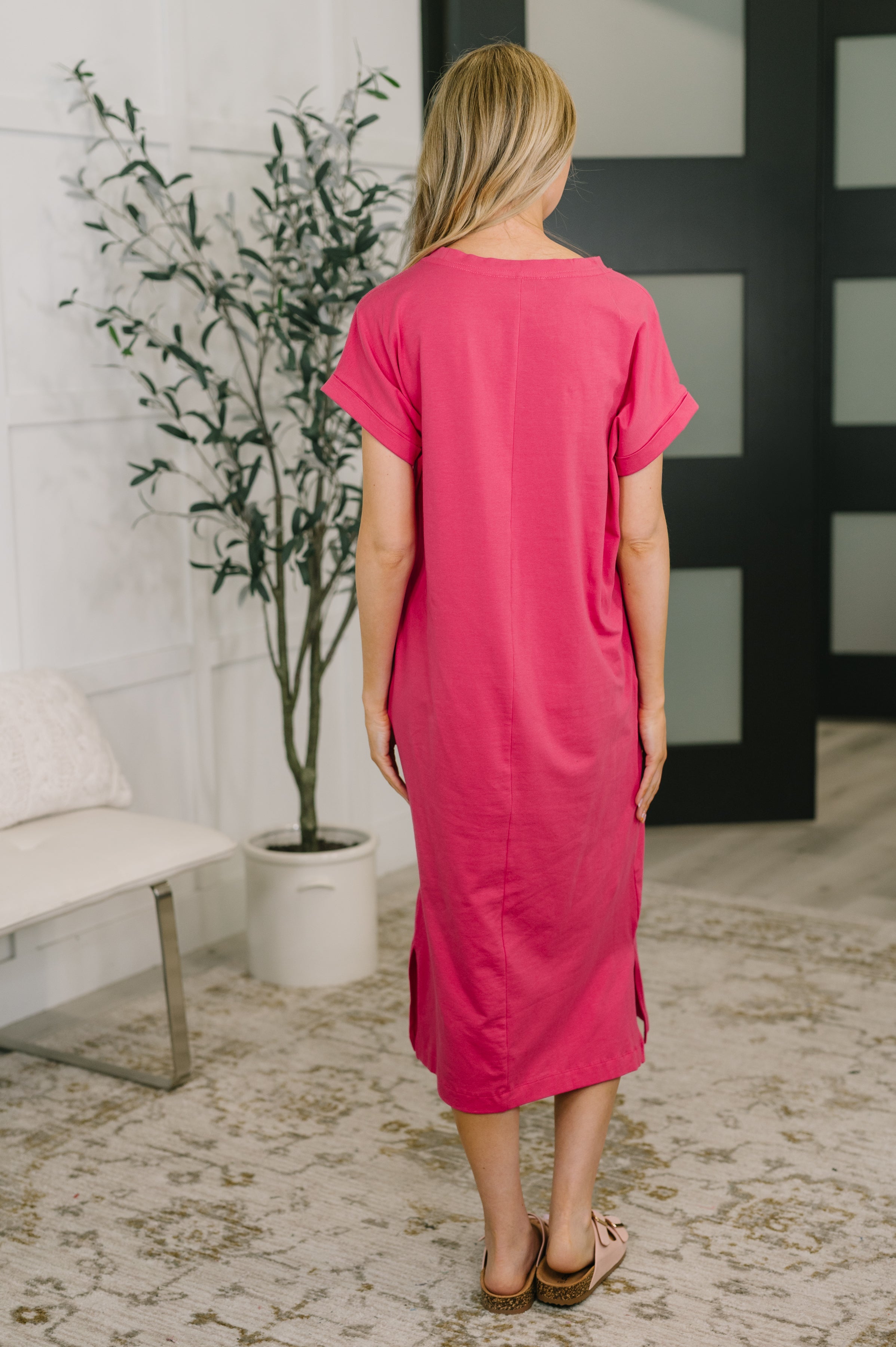 Fix You Right Up Short Sleeve Midi Dress in Hot Pink-Womens-Stay Foxy Boutique, Florissant, Missouri