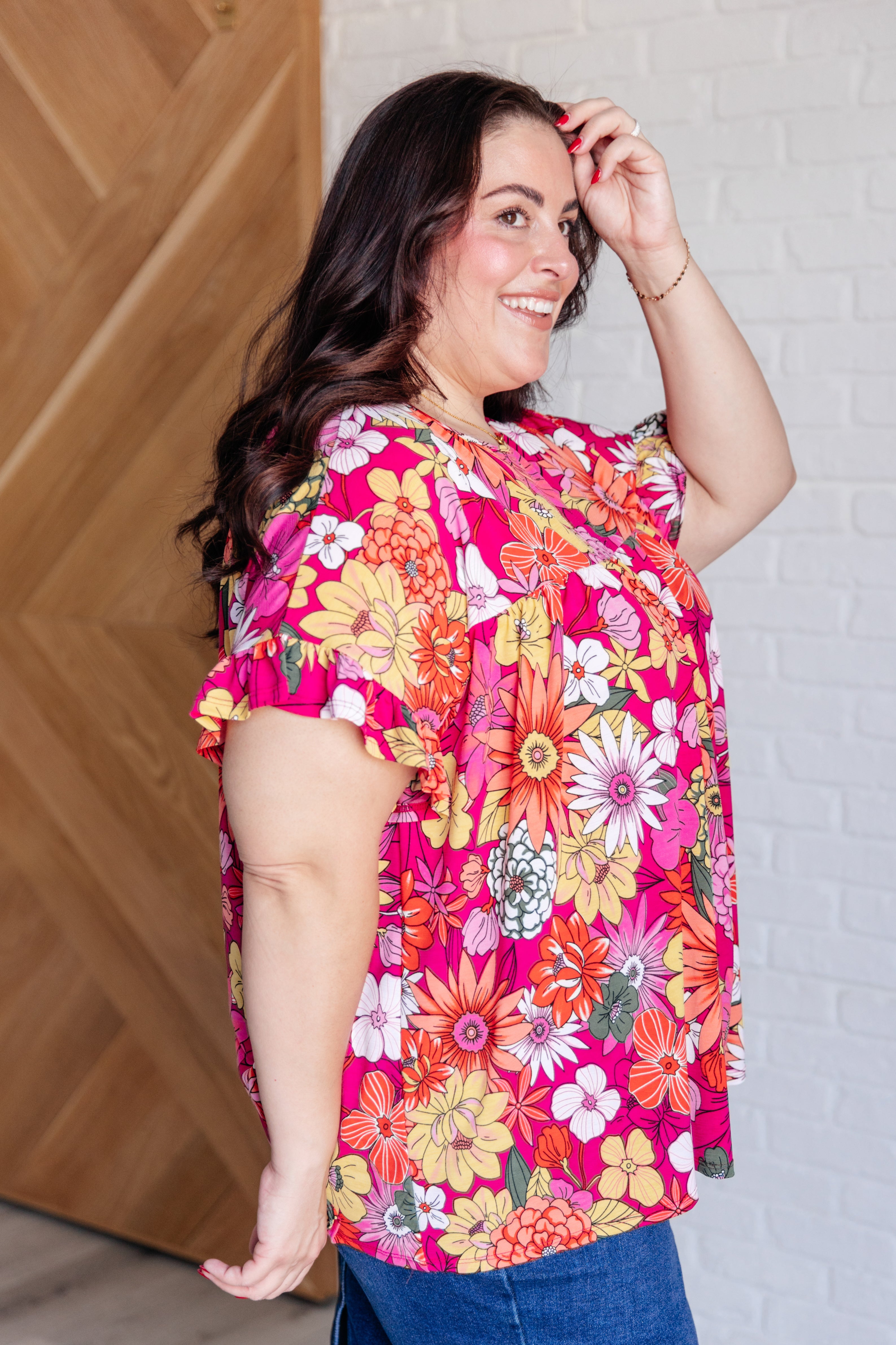 Flit About Floral Top in Pink-Womens-Stay Foxy Boutique, Florissant, Missouri