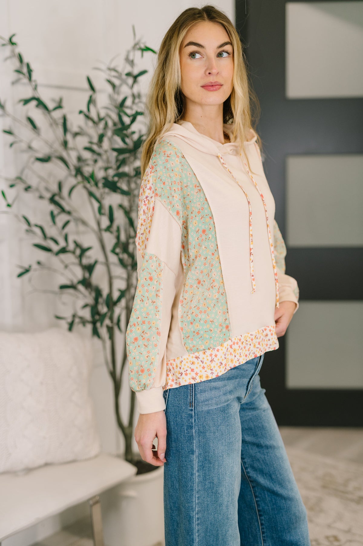 Floral Patchwork Hooded Pullover-Womens-Stay Foxy Boutique, Florissant, Missouri