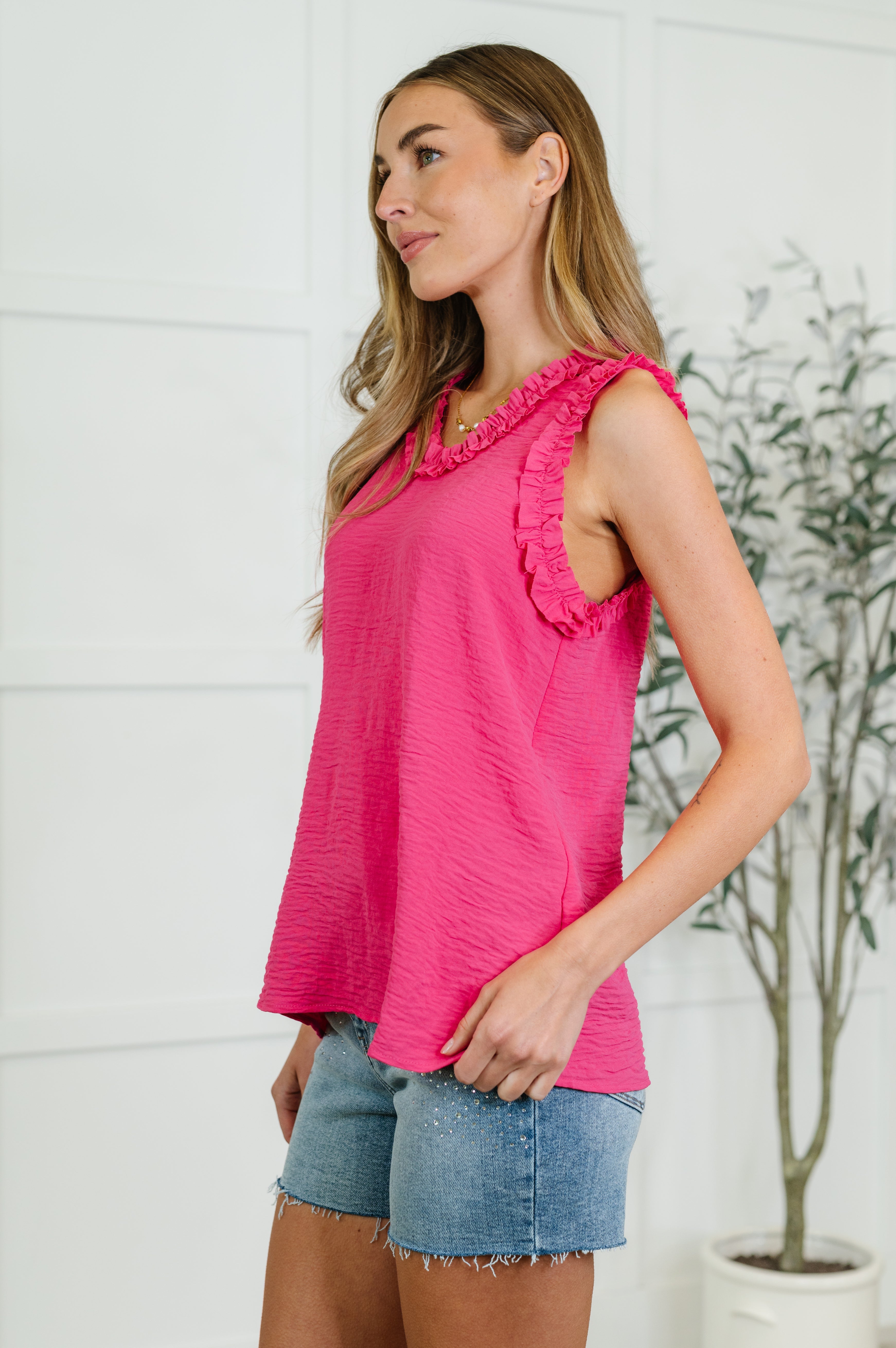 Flourish and Flare Ruffle Detail Tank-Tops-Stay Foxy Boutique, Florissant, Missouri