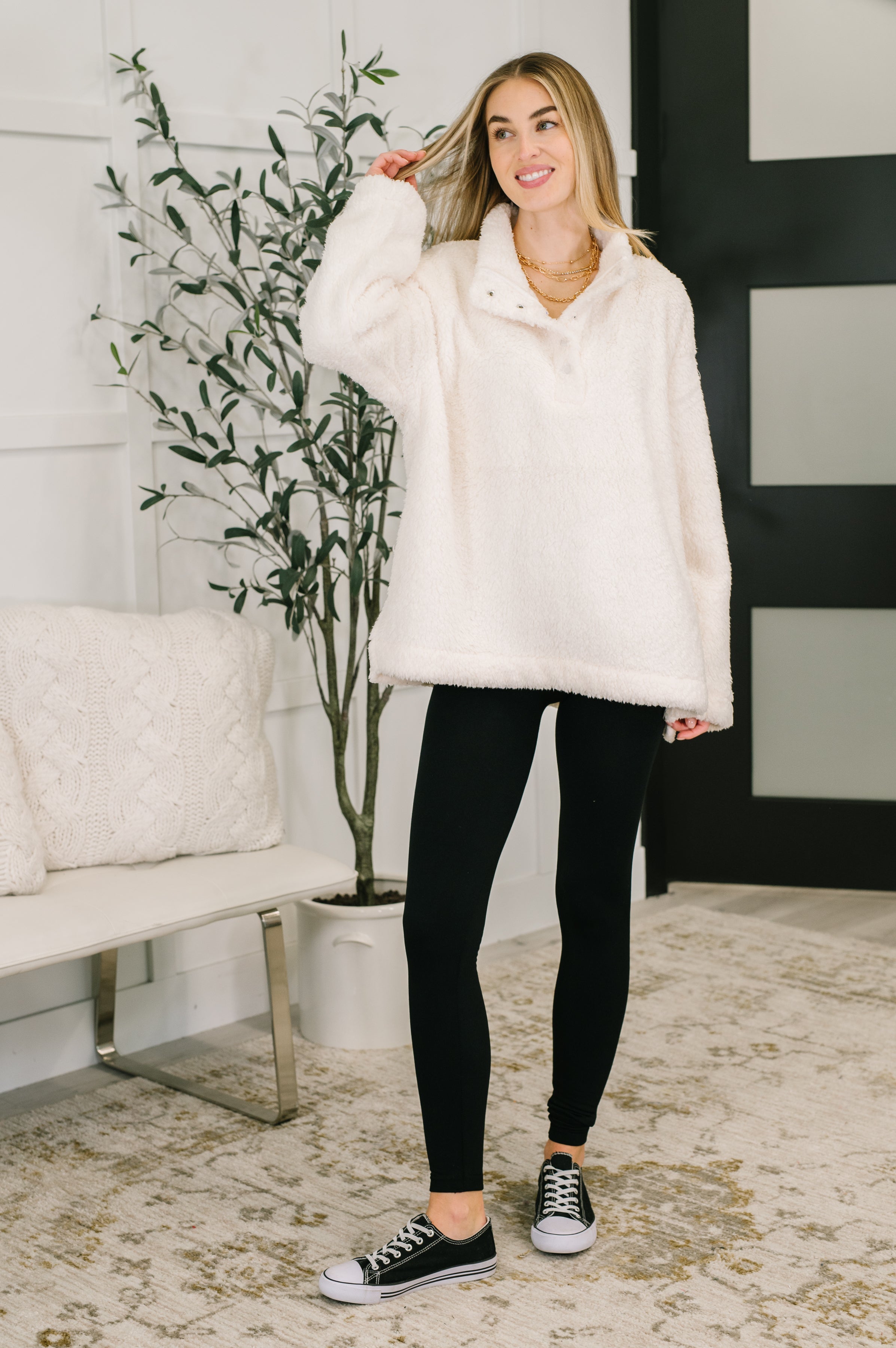 Fluffy Flurry Snap Button Pullover-Womens-Stay Foxy Boutique, Florissant, Missouri