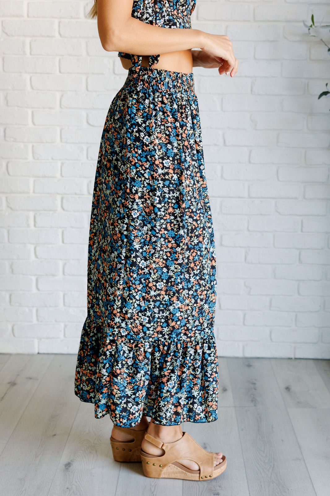 Flutter of Florals V-Neck Crop and Skirt Set-Sets-Stay Foxy Boutique, Florissant, Missouri