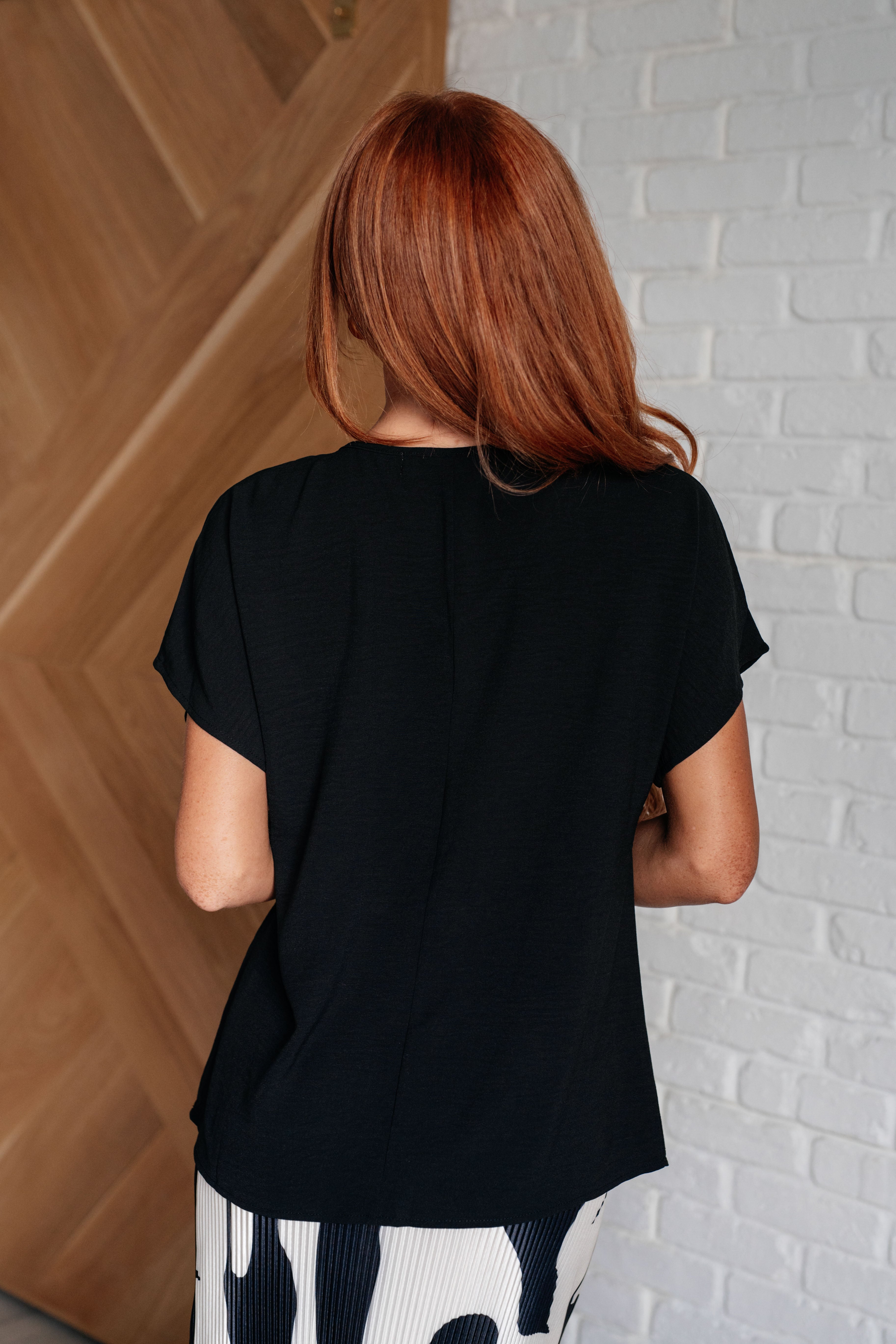 Frequently Asked Questions V-Neck Top in Black-Tops-Stay Foxy Boutique, Florissant, Missouri