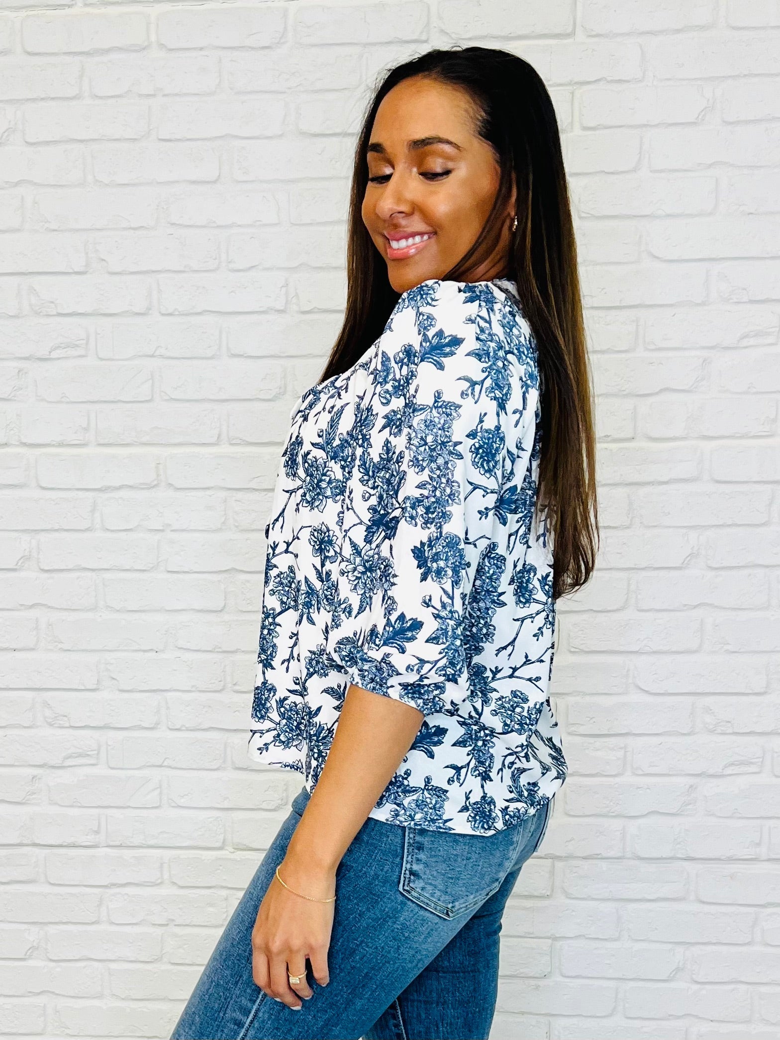 Frill Me With Sunshine in Ivory and Navy-Womens-Stay Foxy Boutique, Florissant, Missouri