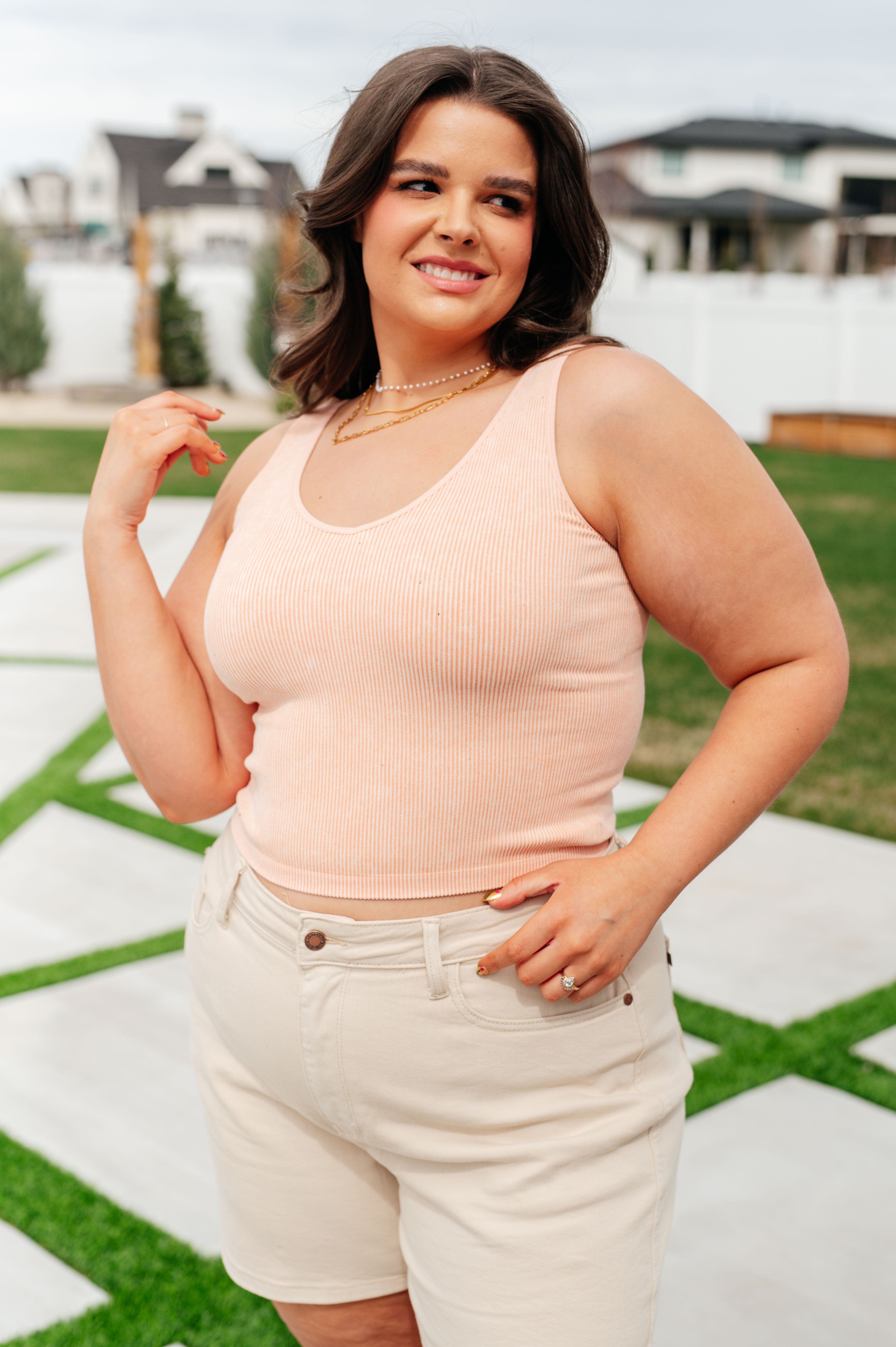 Fundamentals Ribbed Seamless Reversible Tank in Peach-Womens-Stay Foxy Boutique, Florissant, Missouri