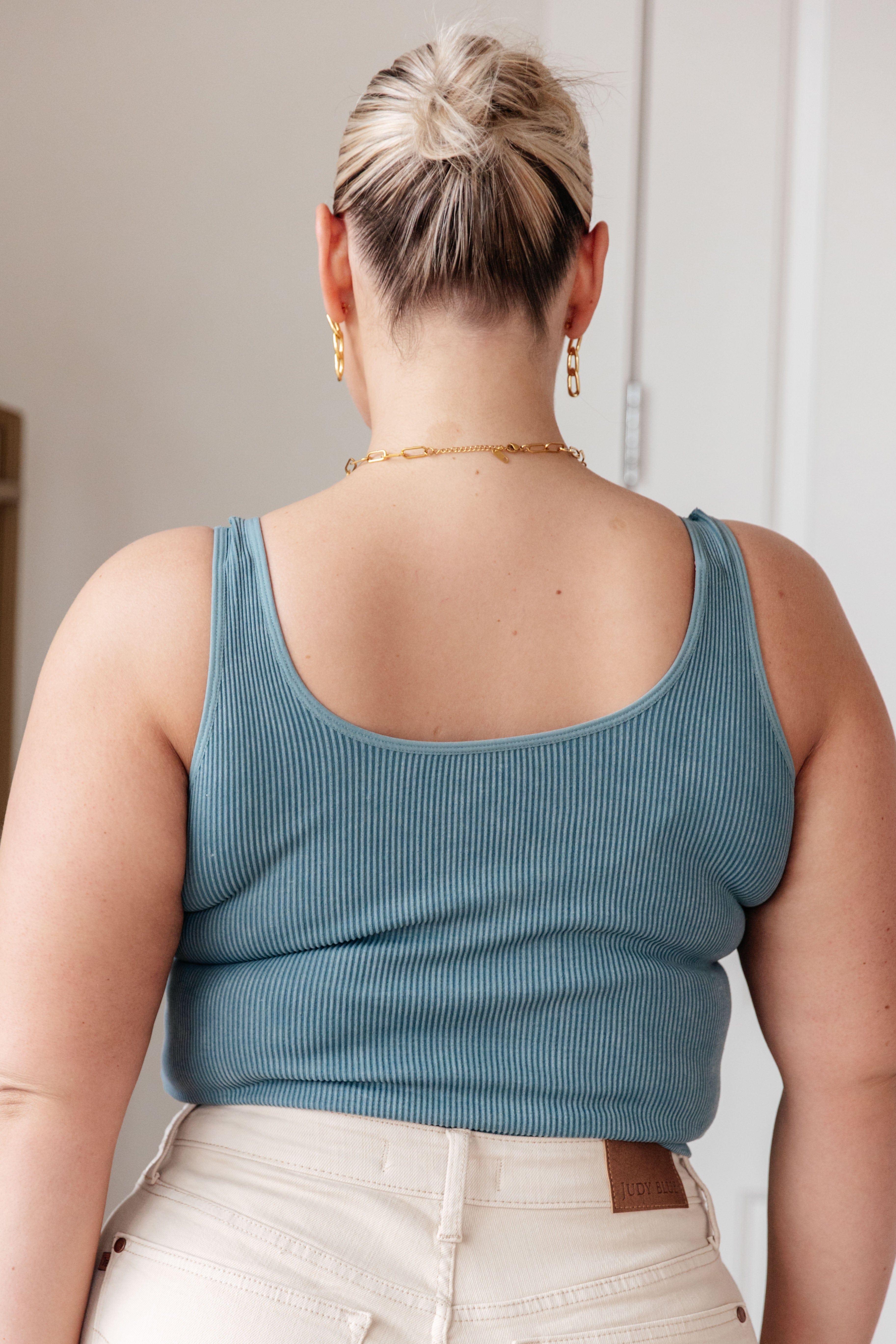 Fundamentals Ribbed Seamless Reversible Tank in Vintage Blue-Womens-Stay Foxy Boutique, Florissant, Missouri