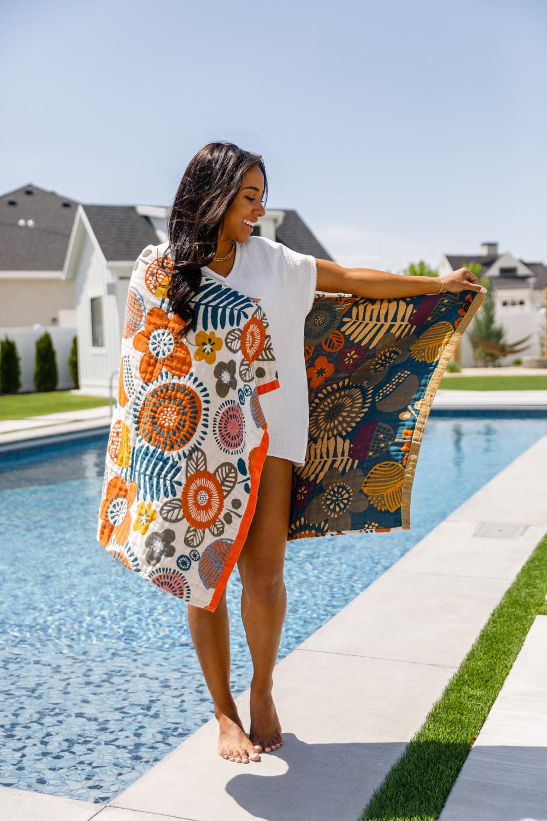 Luxury Beach Towel in Bright Retro Floral-Home & Decor-Stay Foxy Boutique, Florissant, Missouri