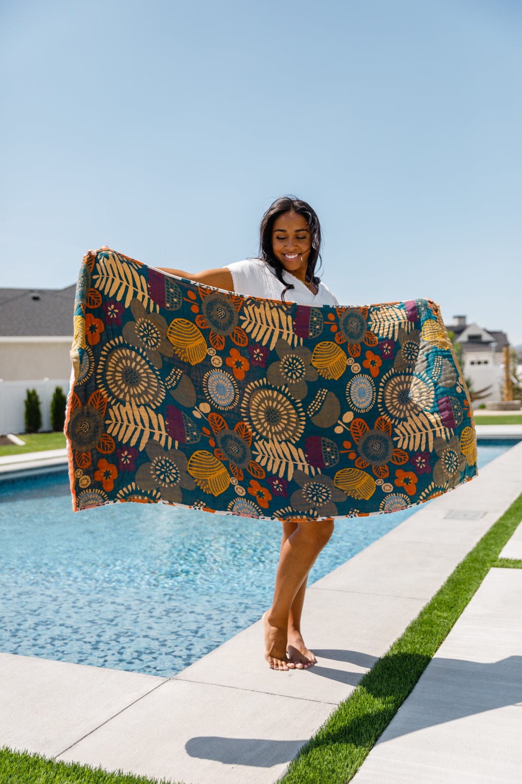Luxury Beach Towel in Bright Retro Floral-Home & Decor-Stay Foxy Boutique, Florissant, Missouri