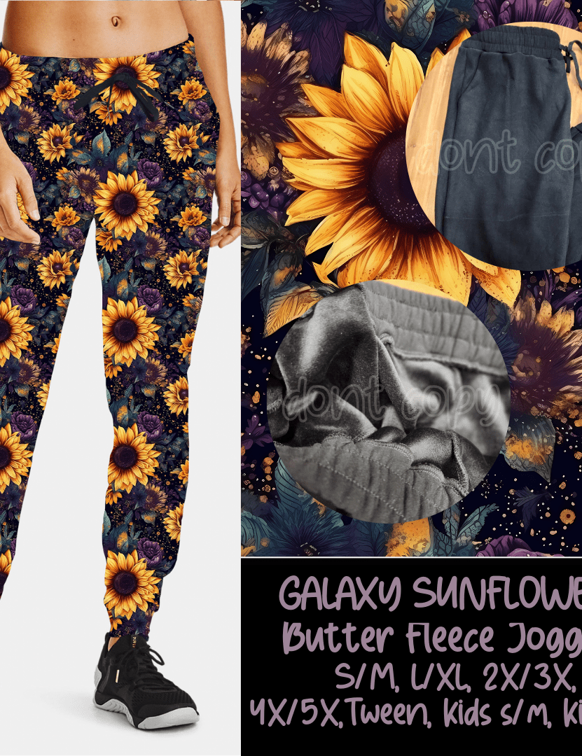 GALAXY SUNFLOWER - BUTTER FLEECE LINED UNISEX JOGGERS-Joggers-Stay Foxy Boutique, Florissant, Missouri