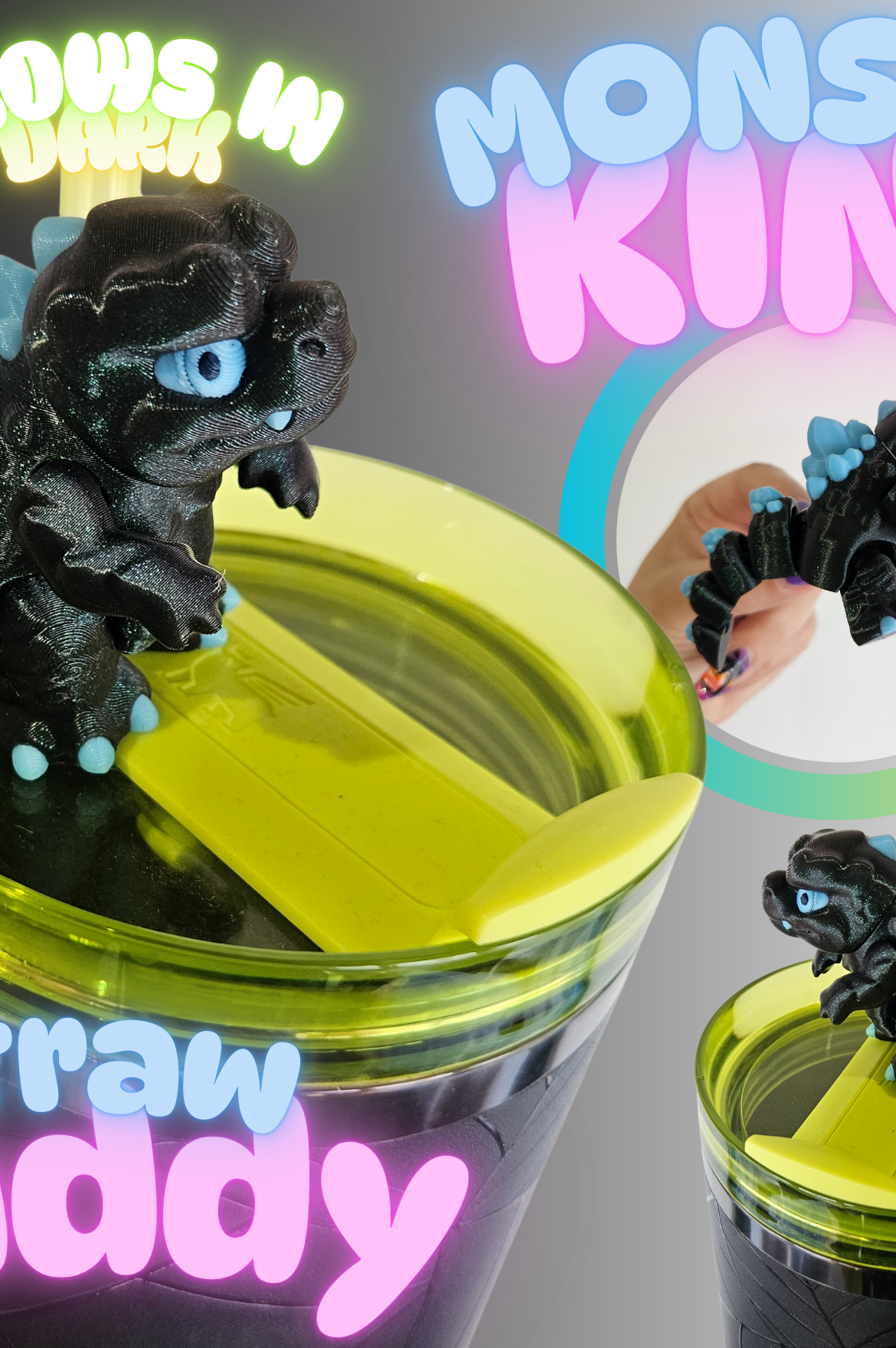 MONSTER KING-3D PRINTED STRAW BUDDY-GLOW IN THE DARK-Stay Foxy Boutique, Florissant, Missouri
