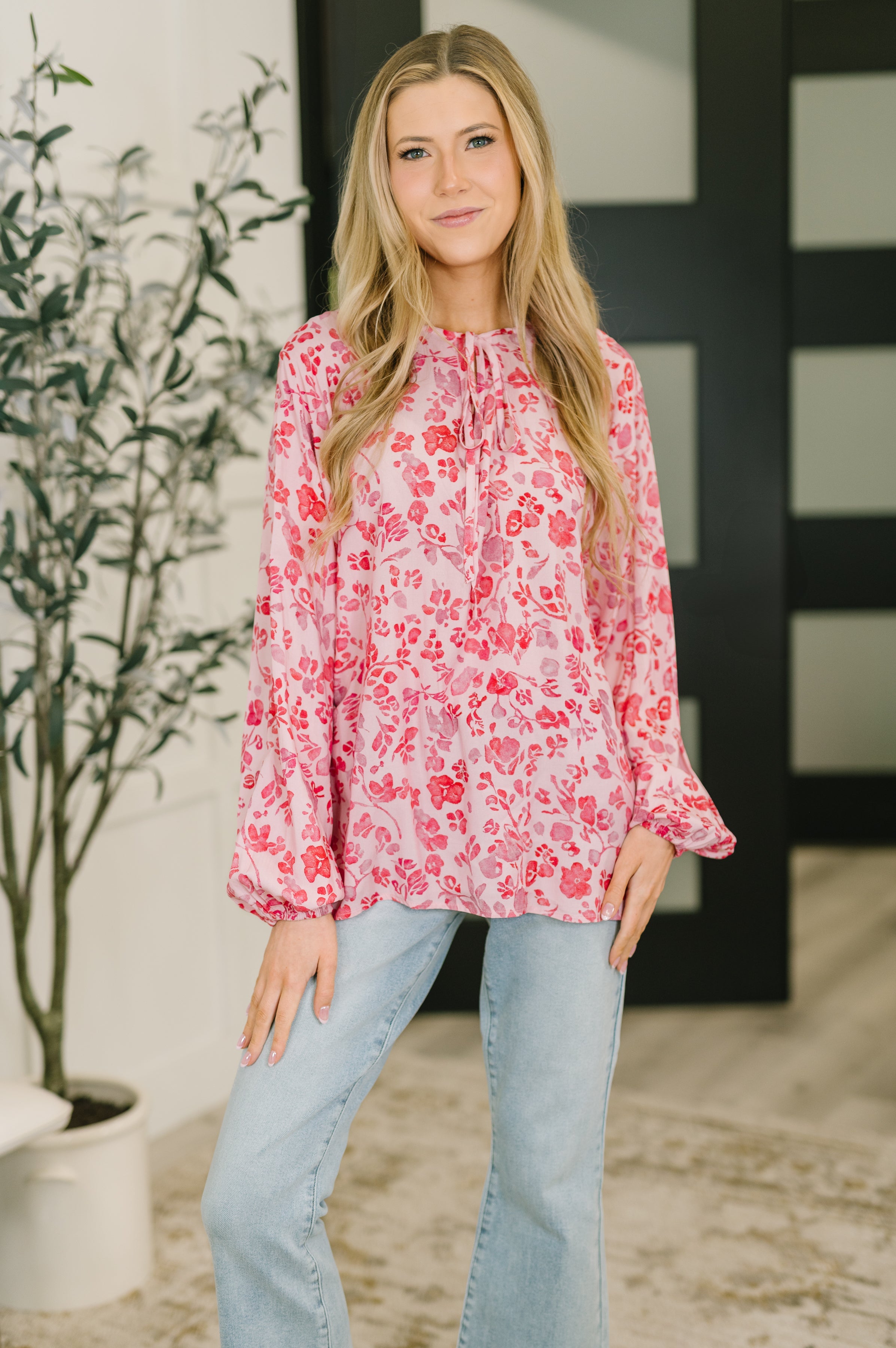 Garden Kiss V-Neck Puff Sleeve Blouse-Womens-Stay Foxy Boutique, Florissant, Missouri