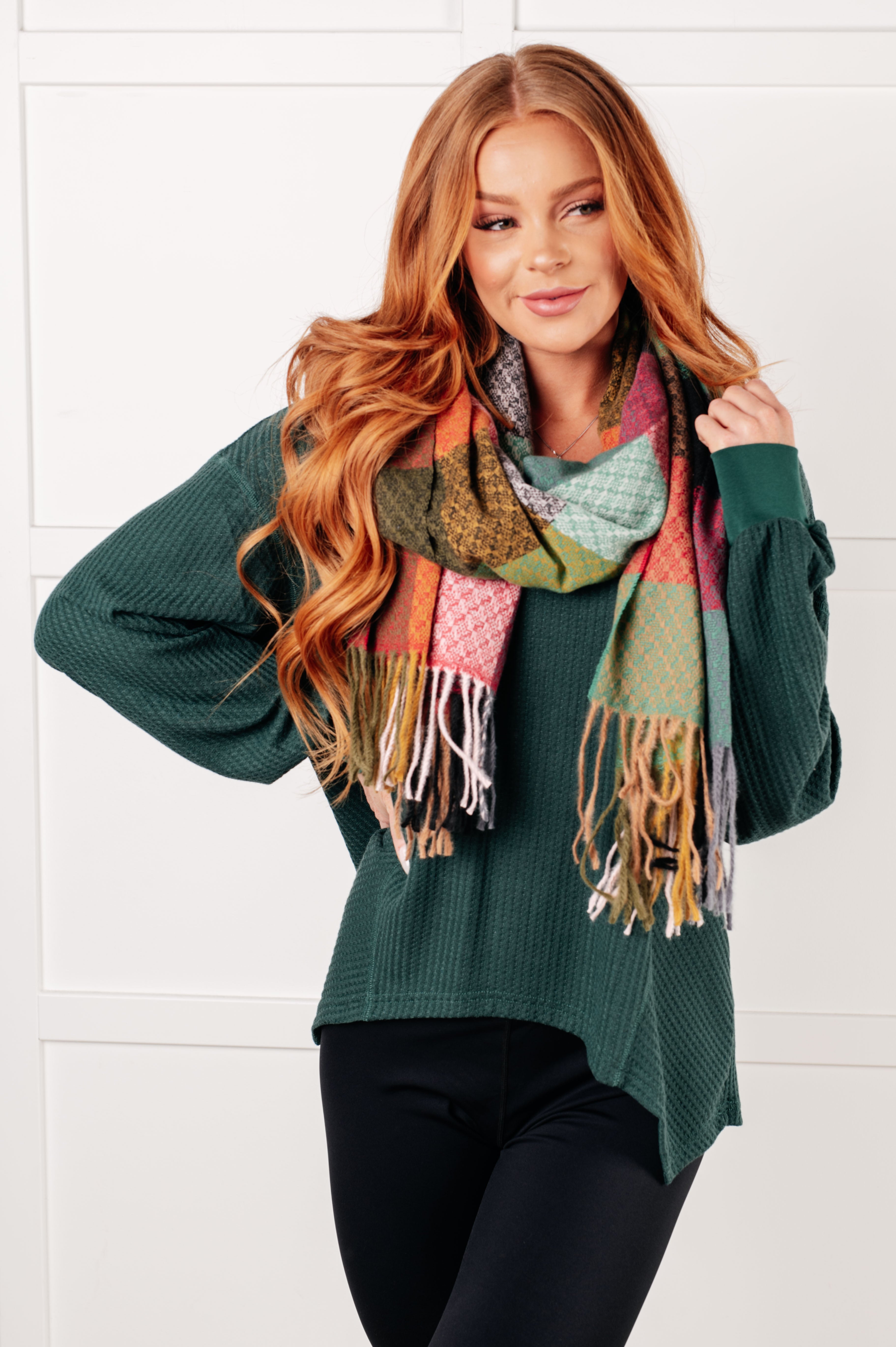 Keep Me Cozy Checkered Fringe Scarf in Berry-Accessories-Stay Foxy Boutique, Florissant, Missouri