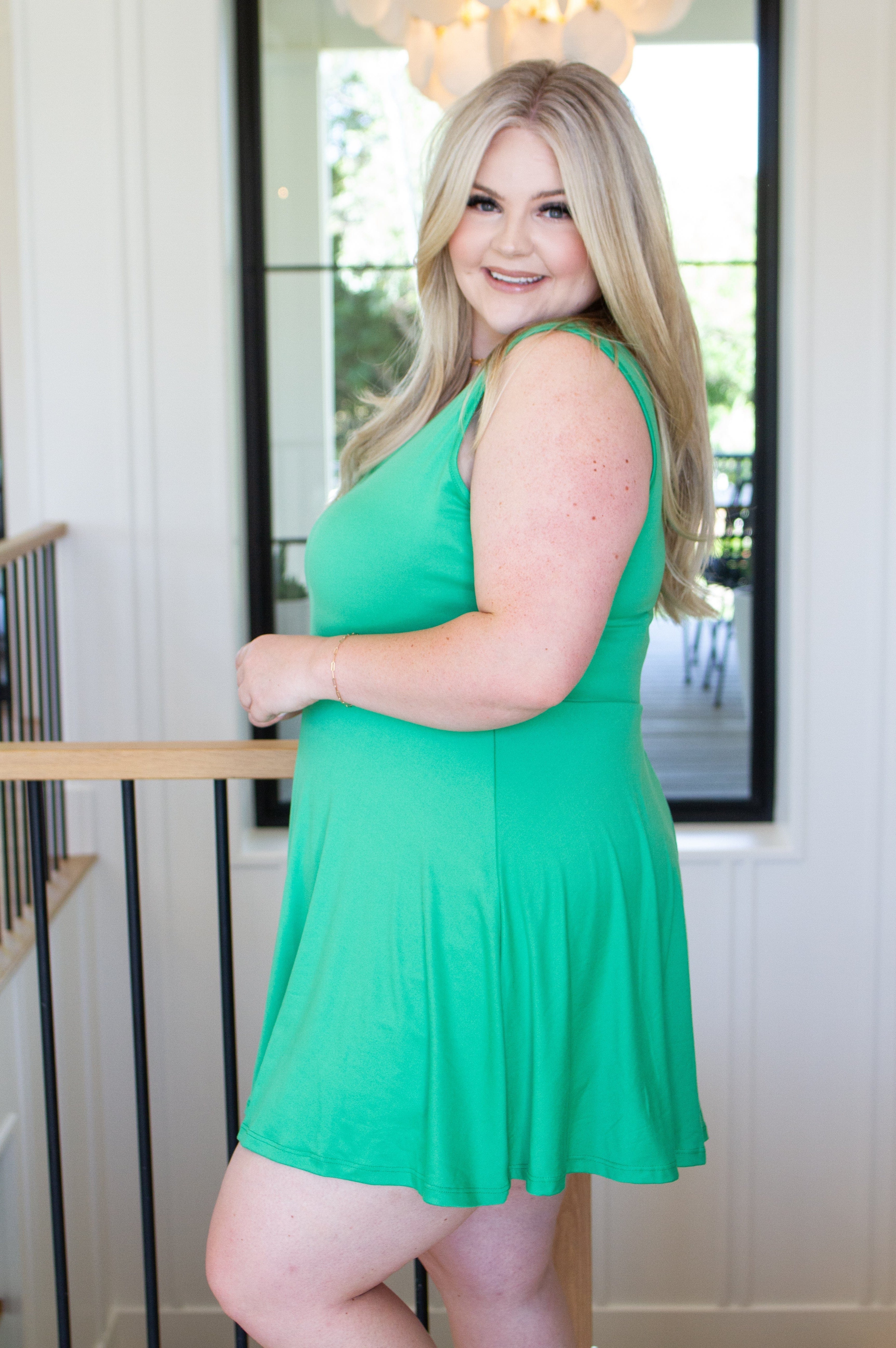 Gorgeous in Green Sleeveless Skort Dress-Dresses-Stay Foxy Boutique, Florissant, Missouri