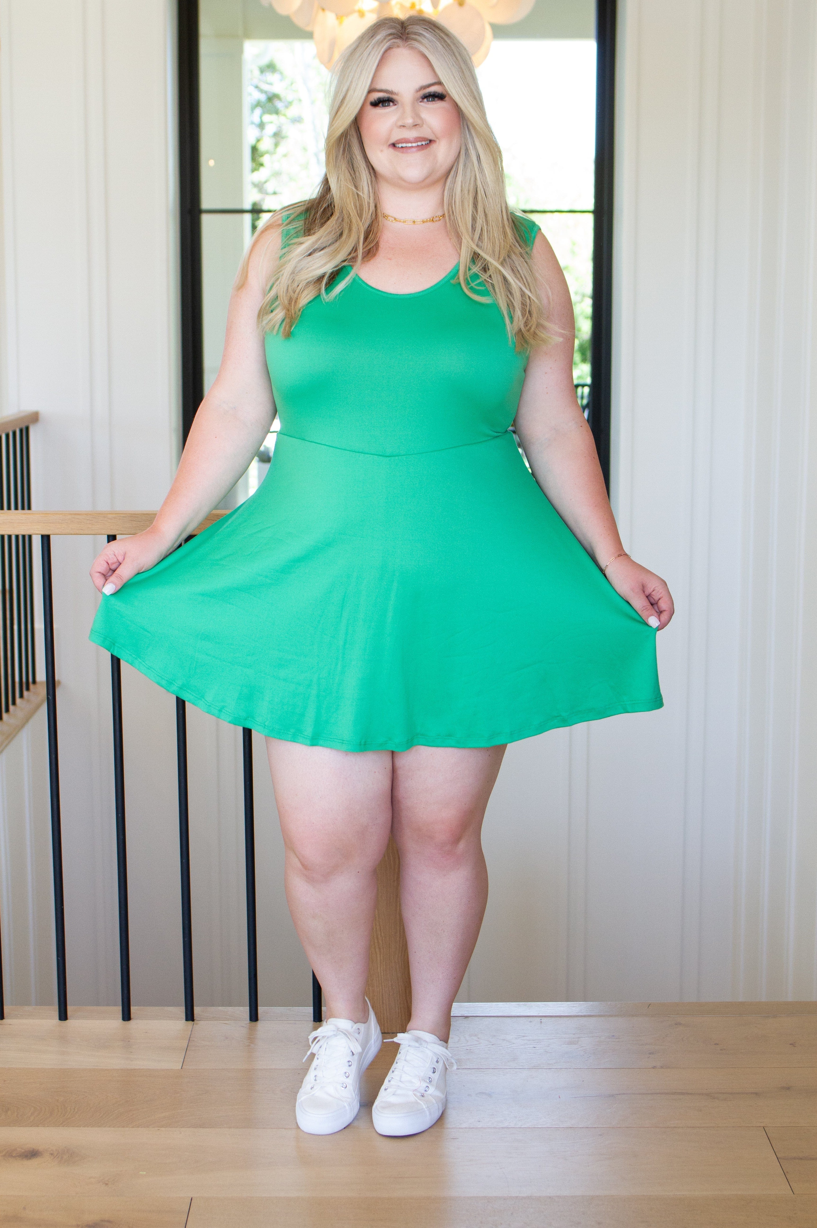Gorgeous in Green Sleeveless Skort Dress-Dresses-Stay Foxy Boutique, Florissant, Missouri
