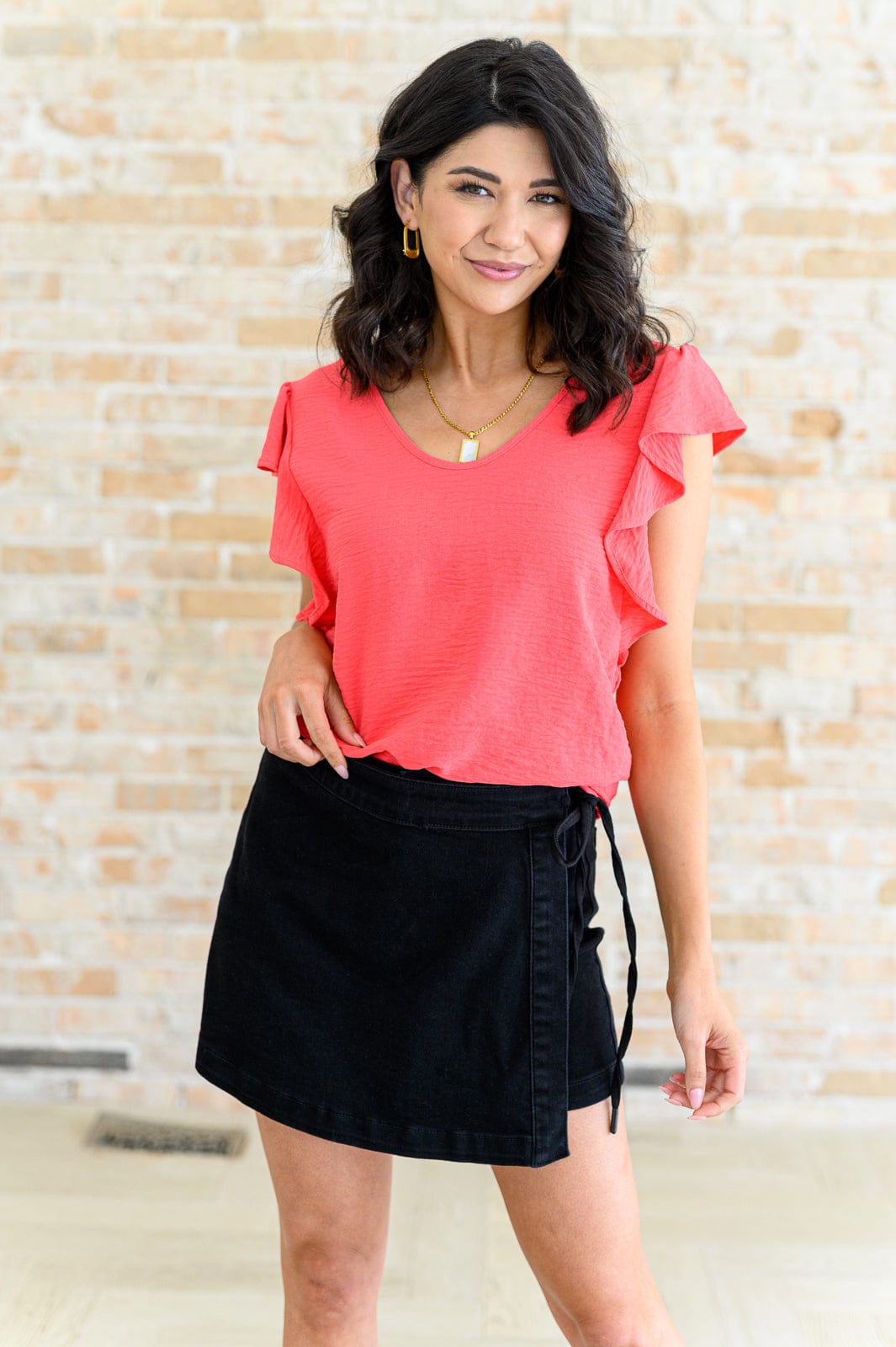 Got Me Cornered V Neck Ruffle Sleeve Top-Tops-Stay Foxy Boutique, Florissant, Missouri