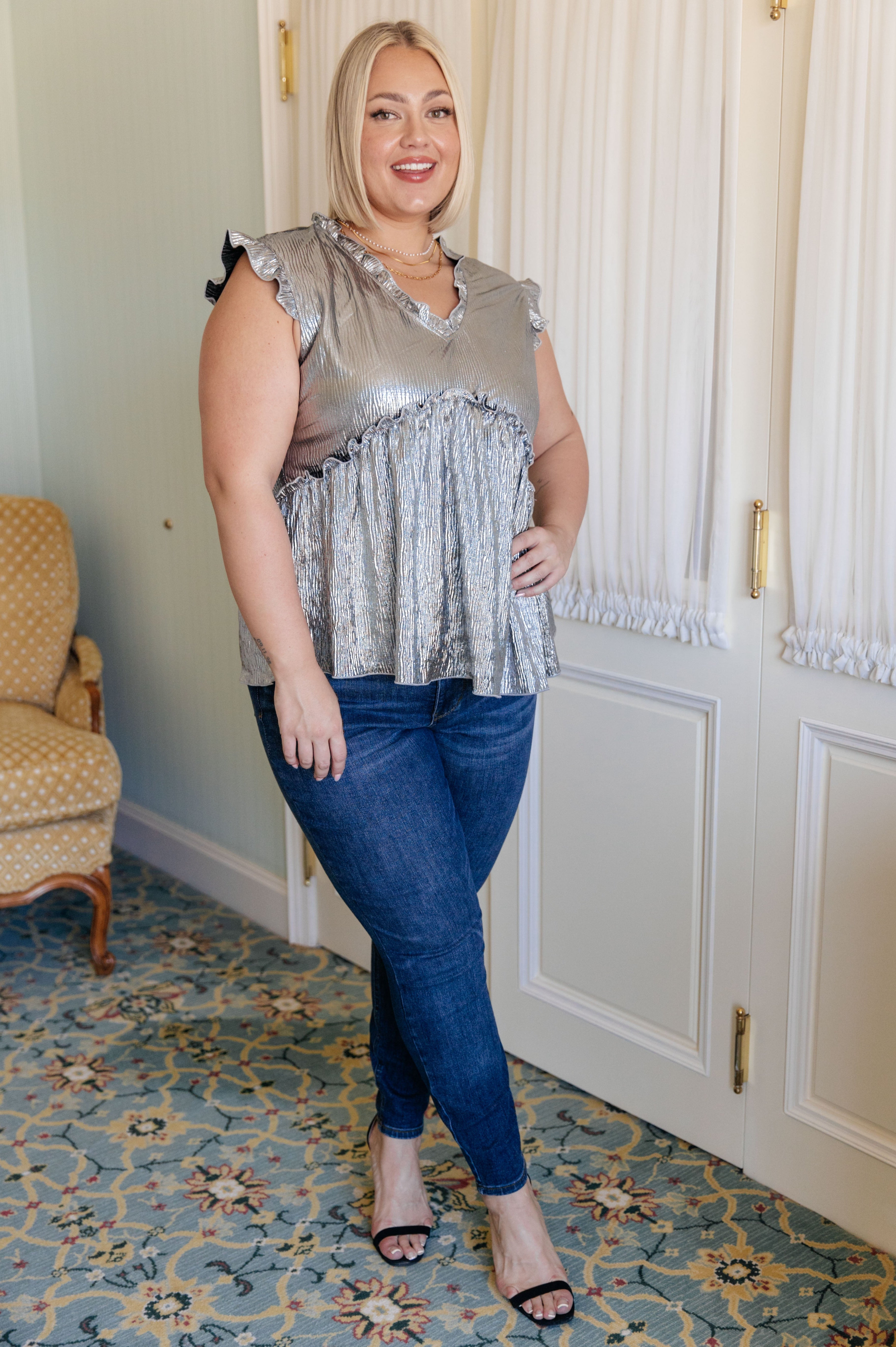 Shine On Metallic Peplum Top-Tops-Stay Foxy Boutique, Florissant, Missouri