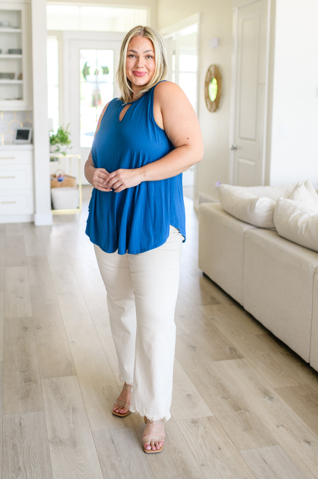Greater than Great Keyhole Detail Tank in Teal-Tops-Stay Foxy Boutique, Florissant, Missouri