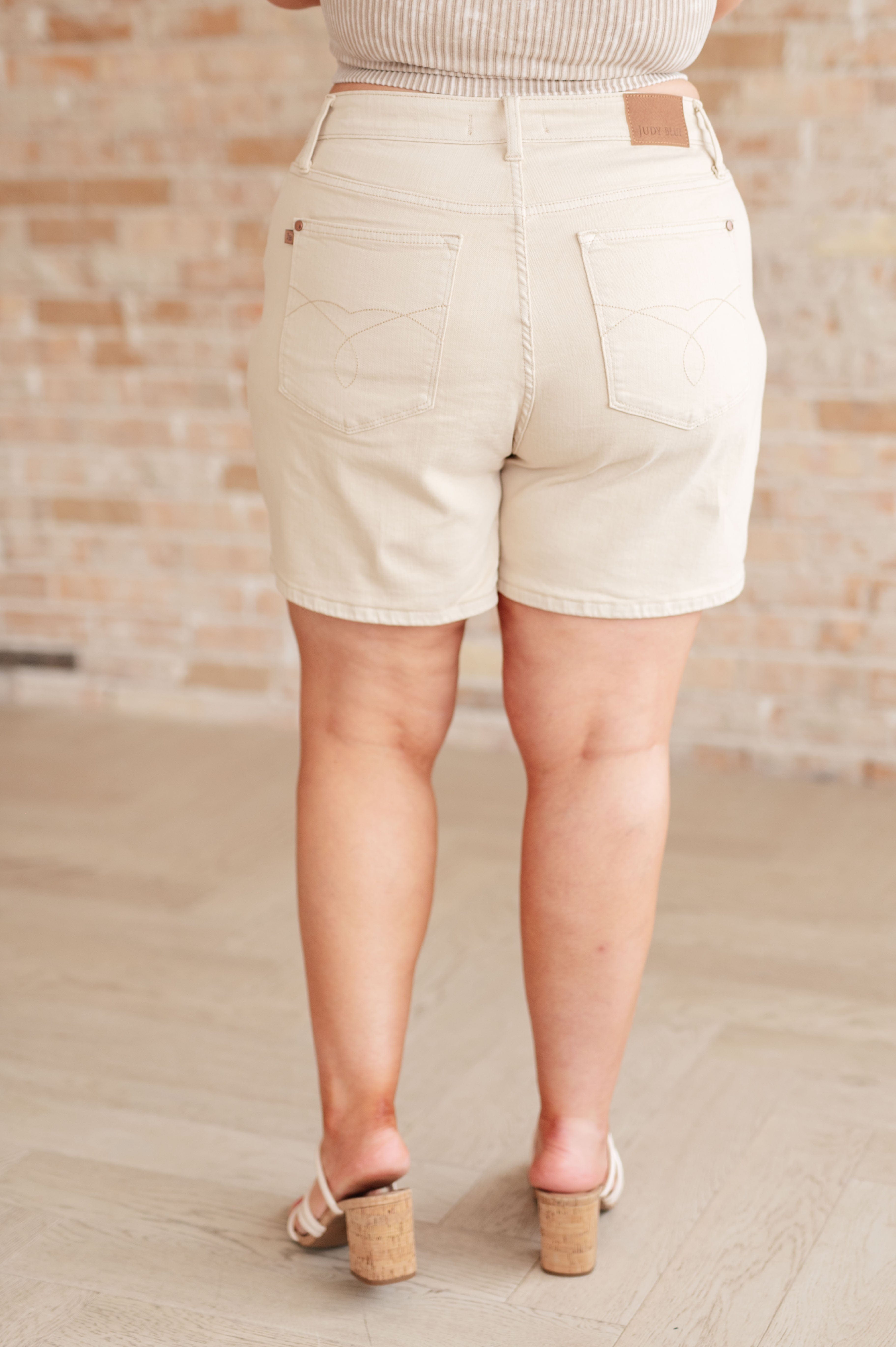 Greta High Rise Garment Dyed Shorts in Bone-Denim-Stay Foxy Boutique, Florissant, Missouri