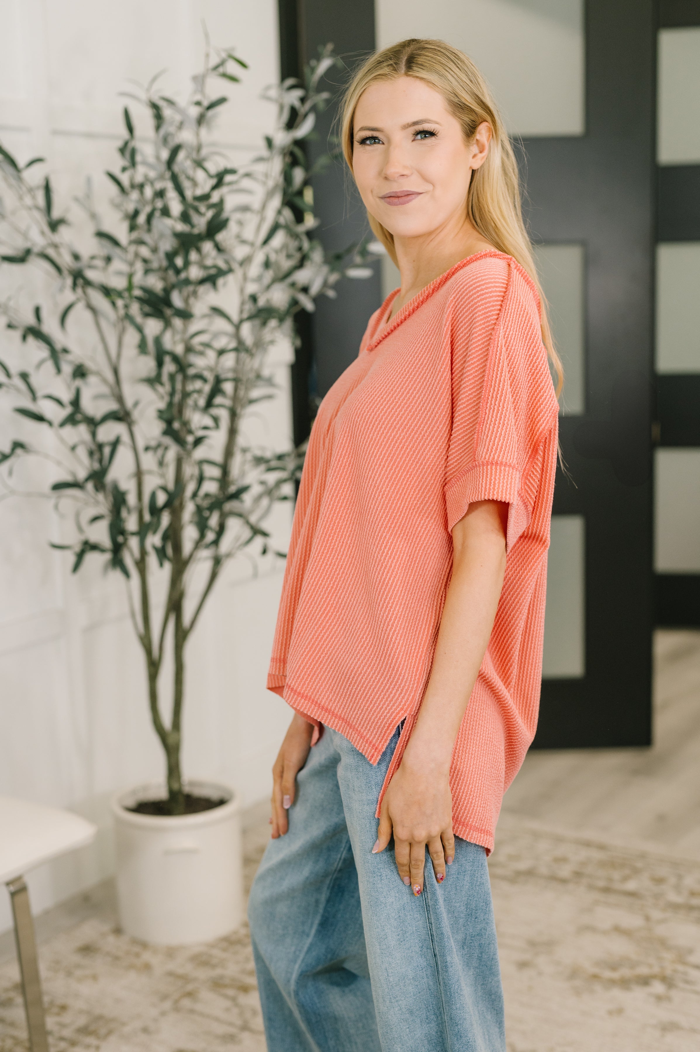 Growing Restless V-Neck Tee in Coral-Womens-Stay Foxy Boutique, Florissant, Missouri