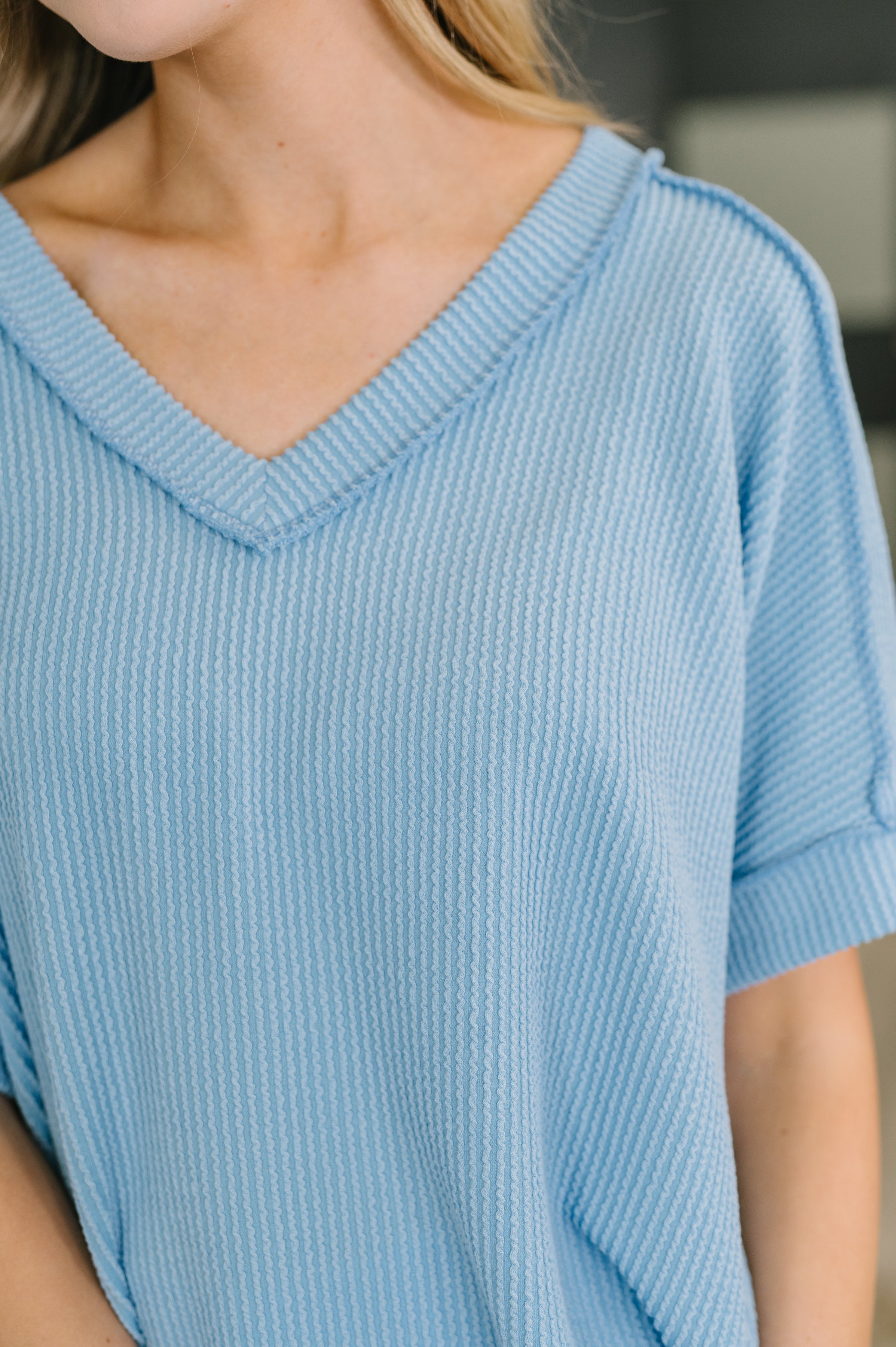 Growing Restless V-Neck Tee in Spring Blue-Womens-Stay Foxy Boutique, Florissant, Missouri