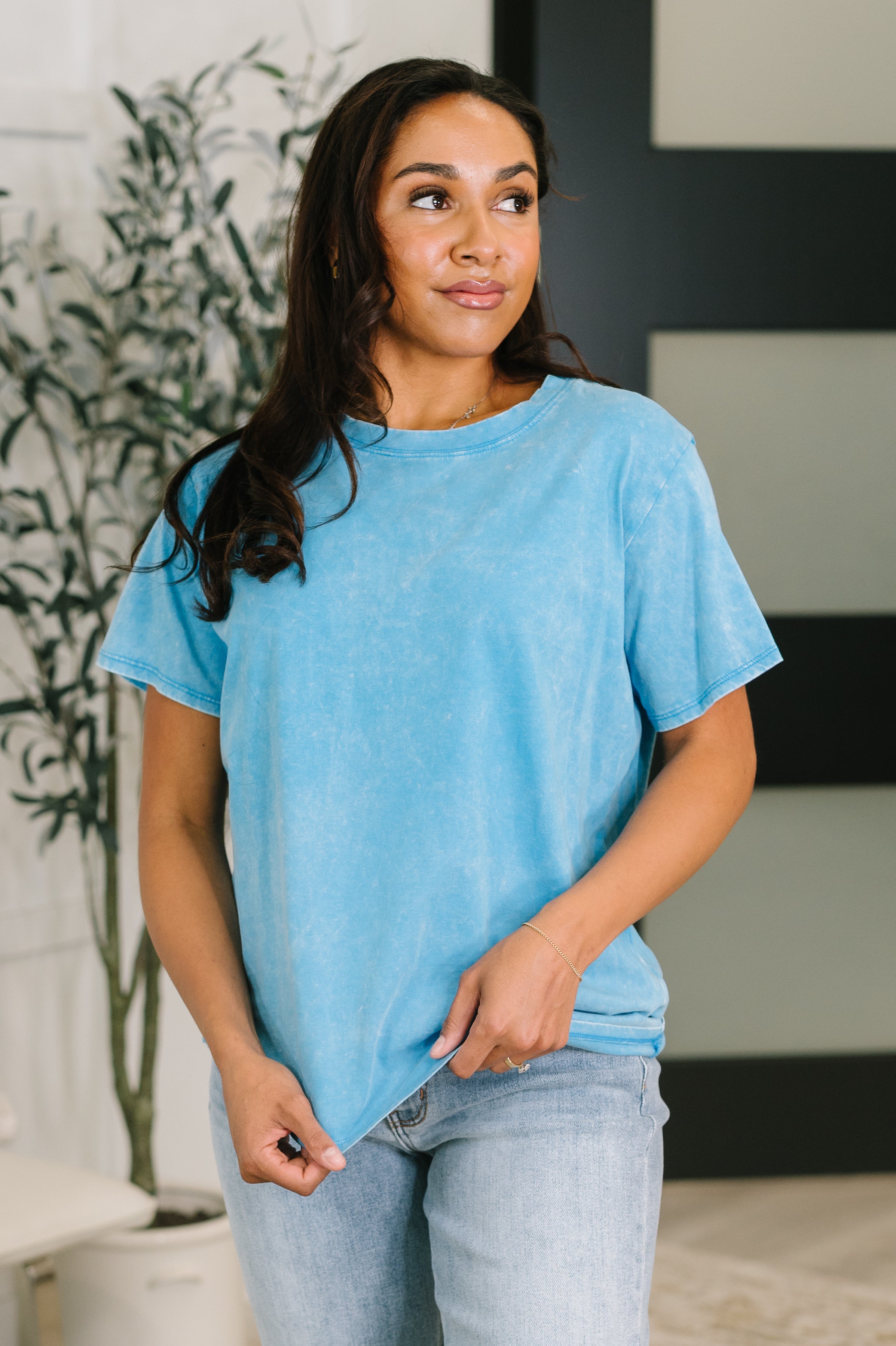 Had to Be There Mineral Wash Tee in Deep Sky-Womens-Stay Foxy Boutique, Florissant, Missouri