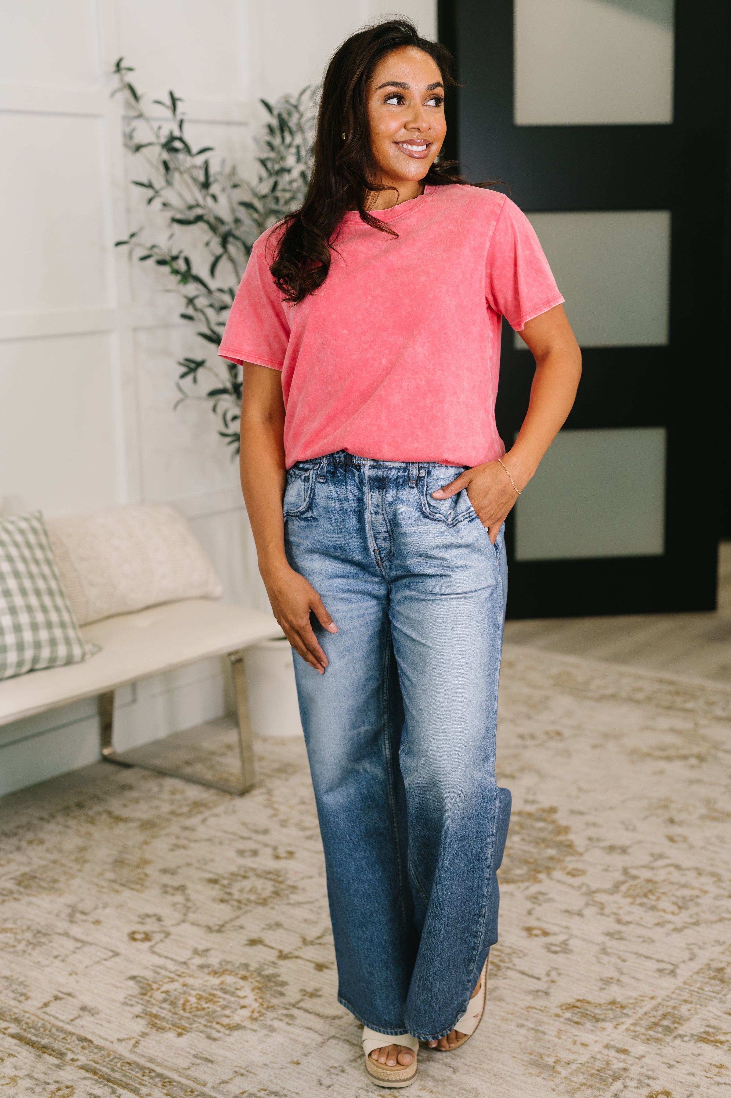 Had to Be There Mineral Wash Tee in Fuchsia-Womens-Stay Foxy Boutique, Florissant, Missouri