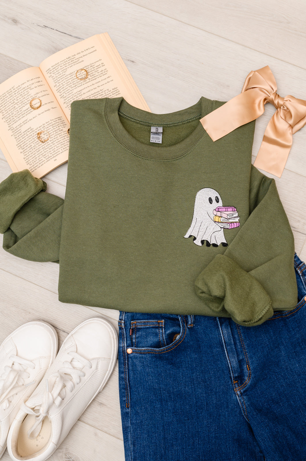 PREORDER: Embroidered Reading Ghost Sweatshirt-Womens-Stay Foxy Boutique, Florissant, Missouri