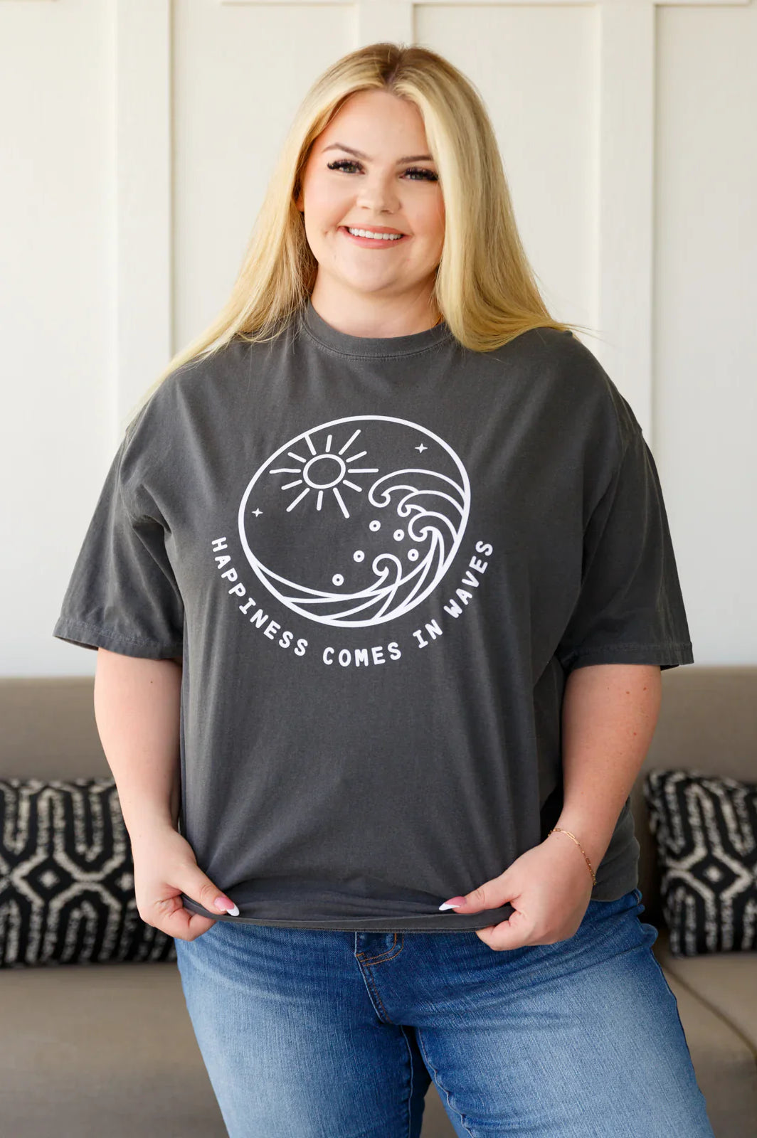 Happiness Comes in Waves Tee-Tops-Stay Foxy Boutique, Florissant, Missouri