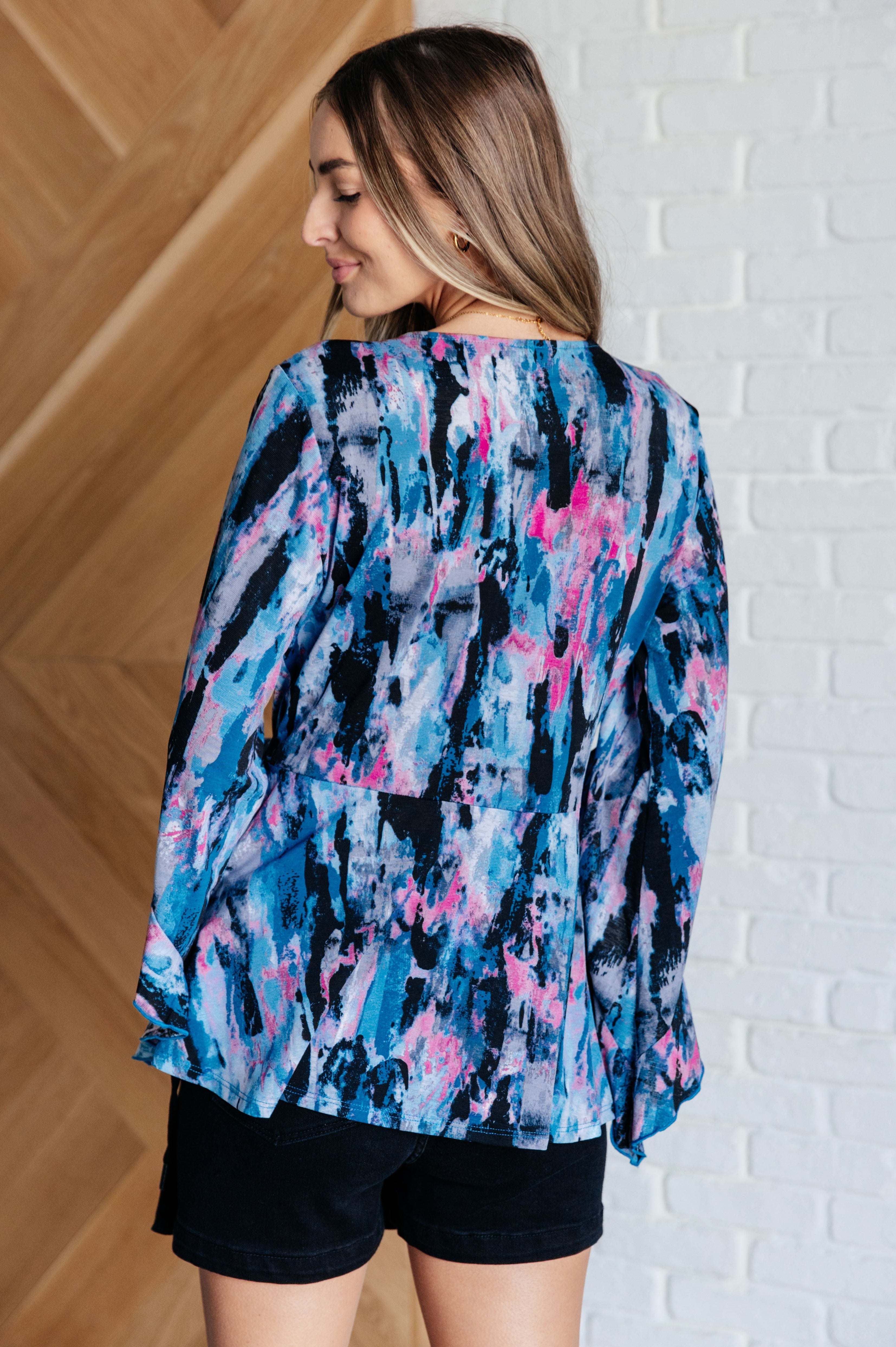 Have it All Angel Sleeve Top in Abstract Magenta-Blouses-Stay Foxy Boutique, Florissant, Missouri