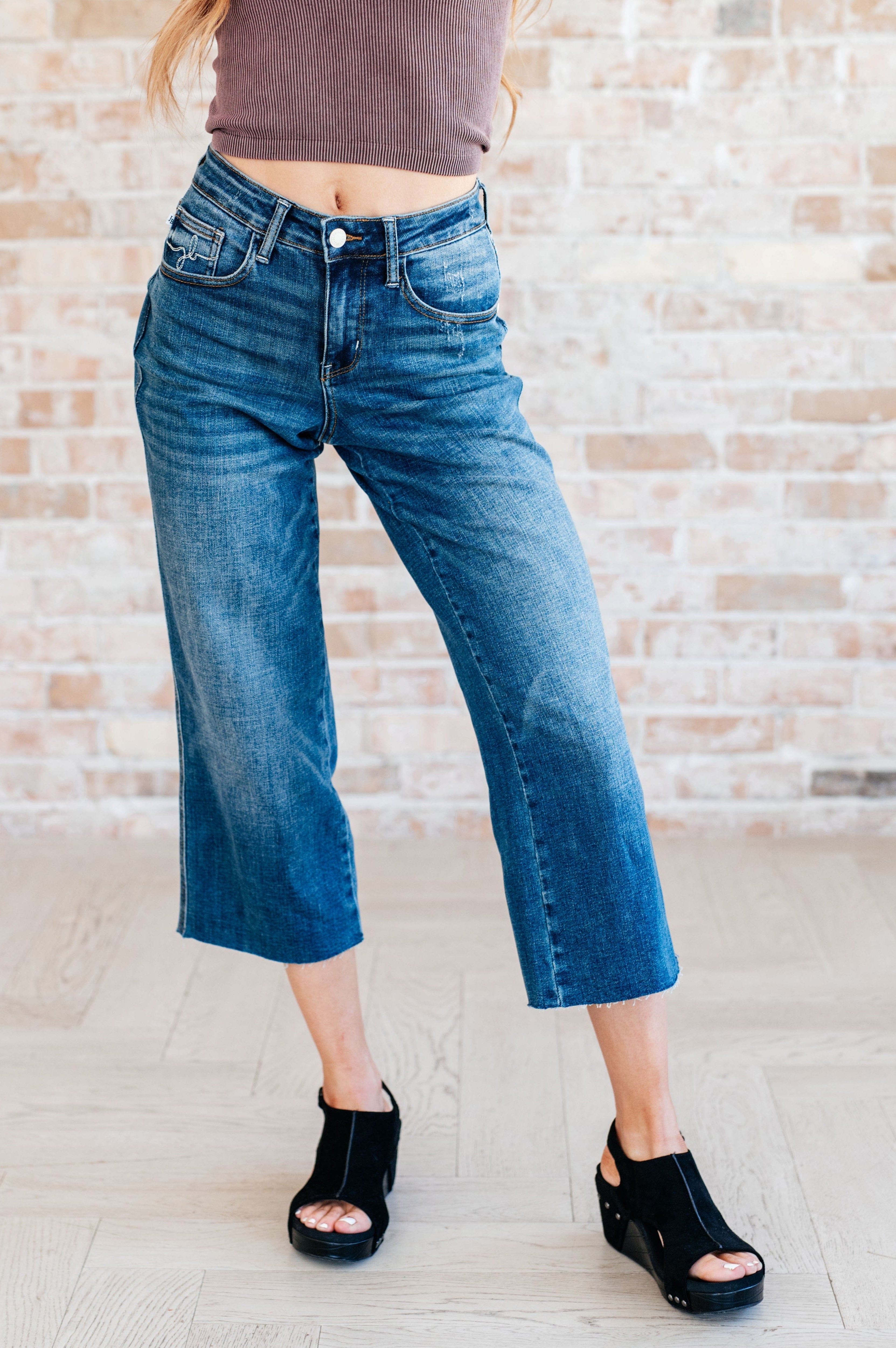 Hayes High Rise Wide Leg Crop Jeans-Denim-Stay Foxy Boutique, Florissant, Missouri