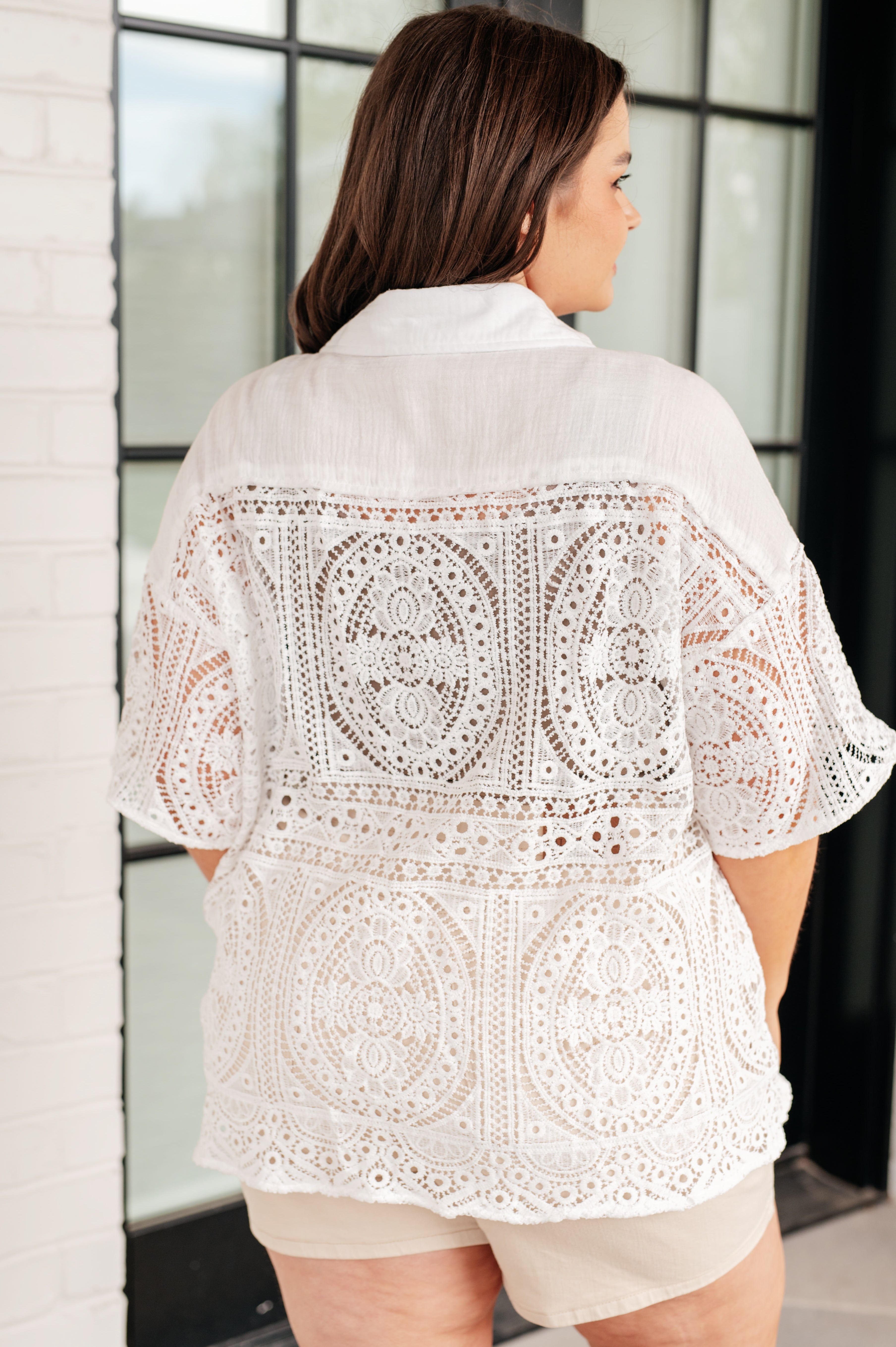 Head in the Clouds Lace Button Down-Tops-Stay Foxy Boutique, Florissant, Missouri