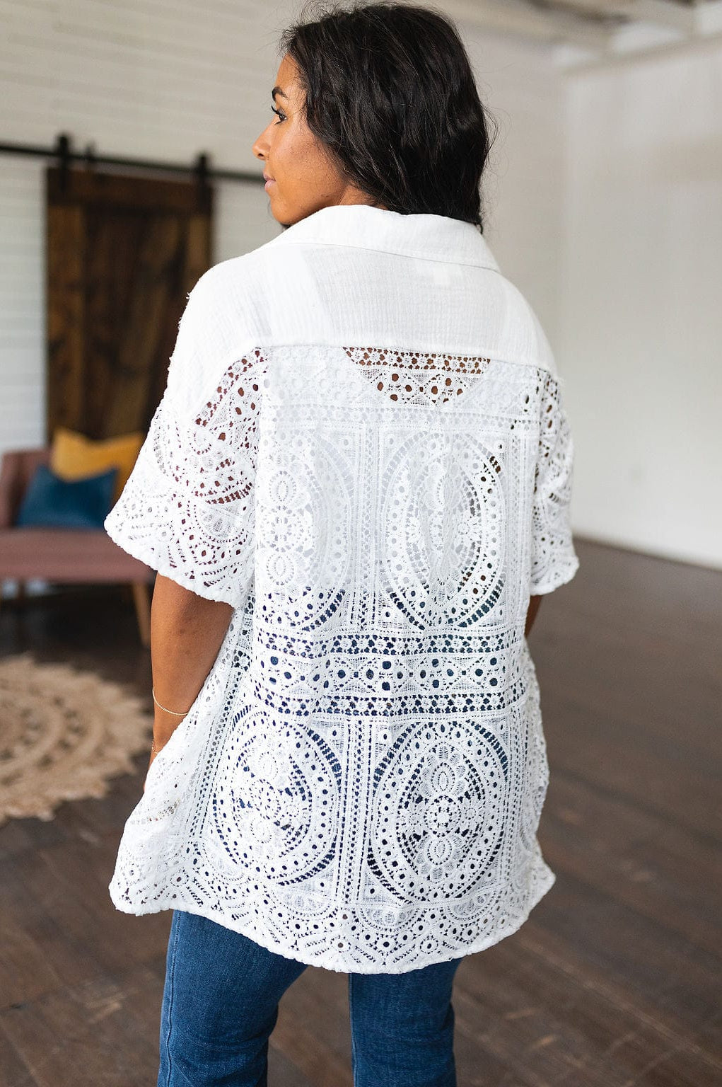 Head in the Clouds Lace Button Down-Tops-Stay Foxy Boutique, Florissant, Missouri