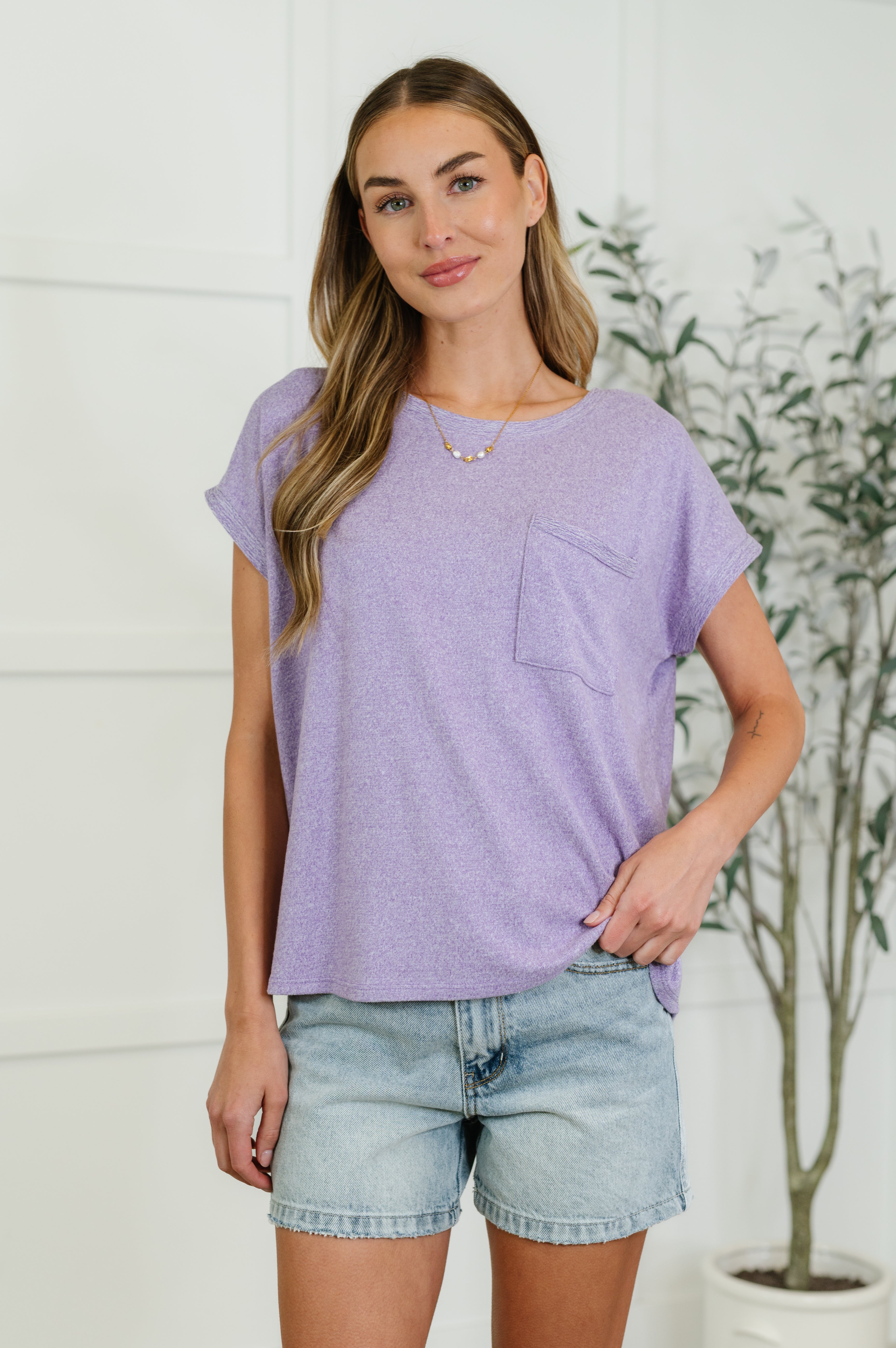 Heathered Harmony Basic Tee in Lavender-Womens-Stay Foxy Boutique, Florissant, Missouri