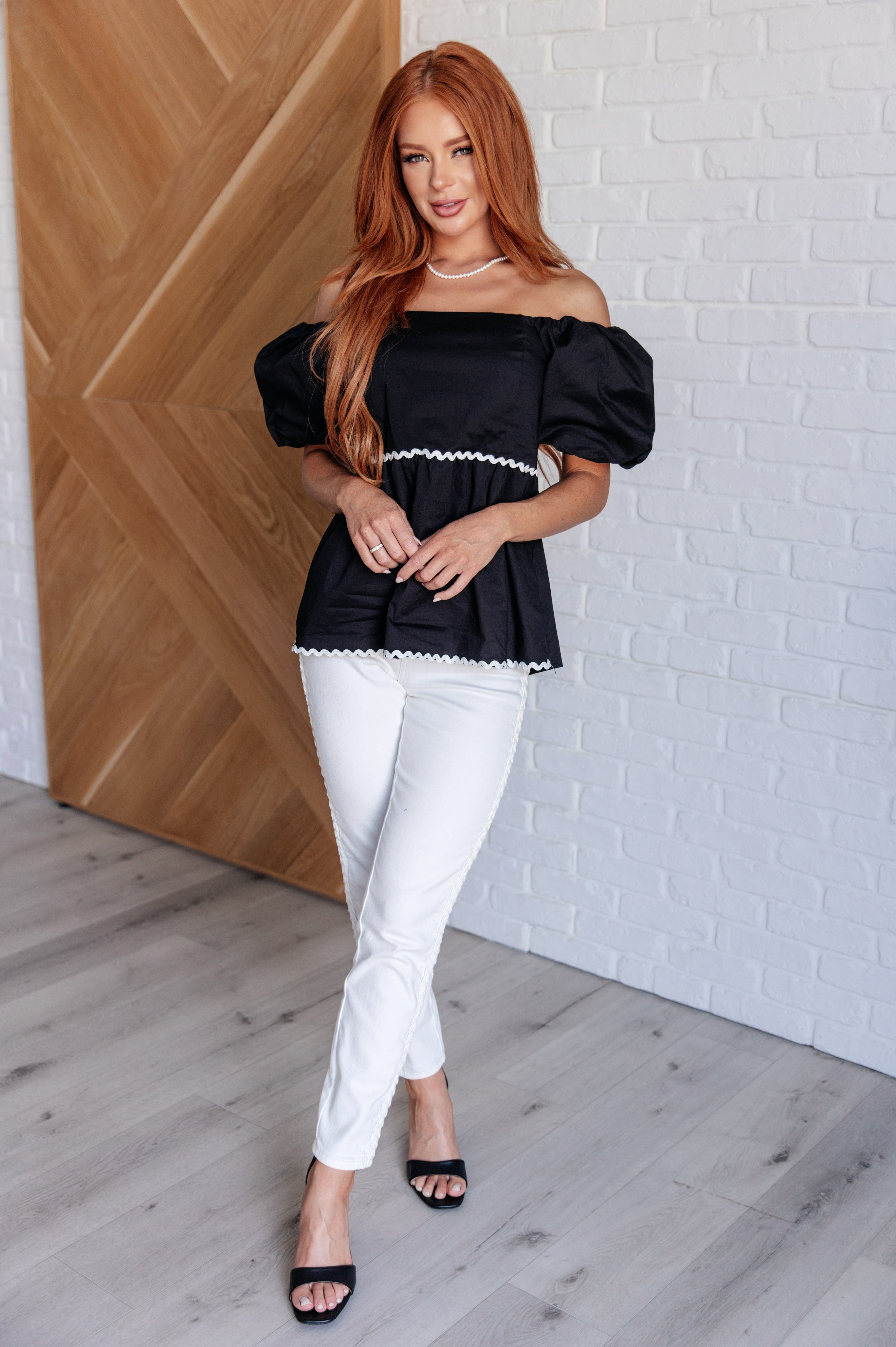 Her Favorite Records Balloon Sleeve Blouse-Tops-Stay Foxy Boutique, Florissant, Missouri