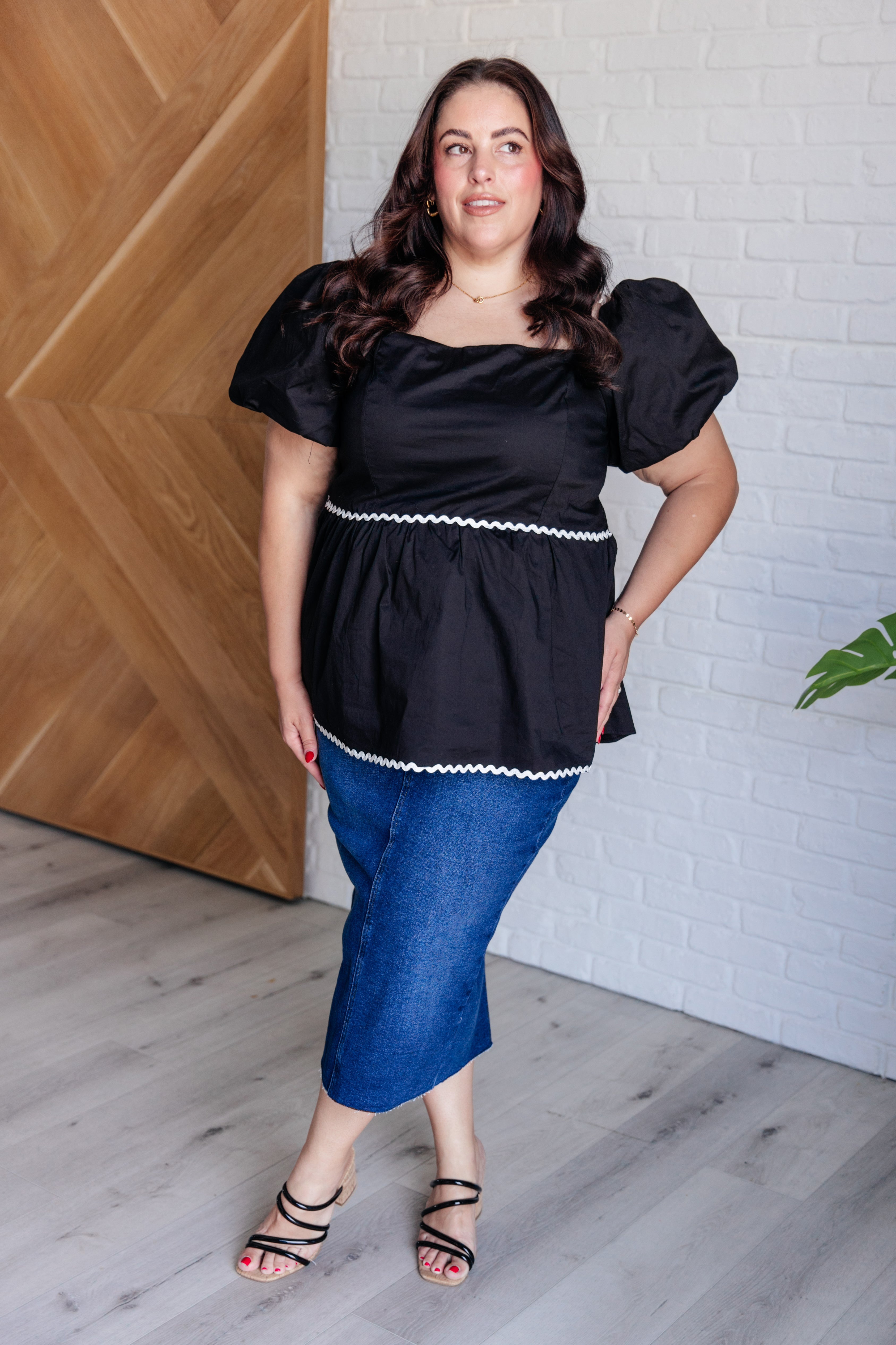 Her Favorite Records Balloon Sleeve Blouse-Tops-Stay Foxy Boutique, Florissant, Missouri