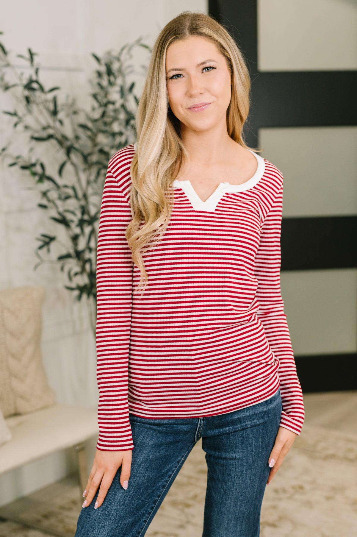 Here, There, Everywhere Split Neck Top in Burgundy-Womens-Stay Foxy Boutique, Florissant, Missouri