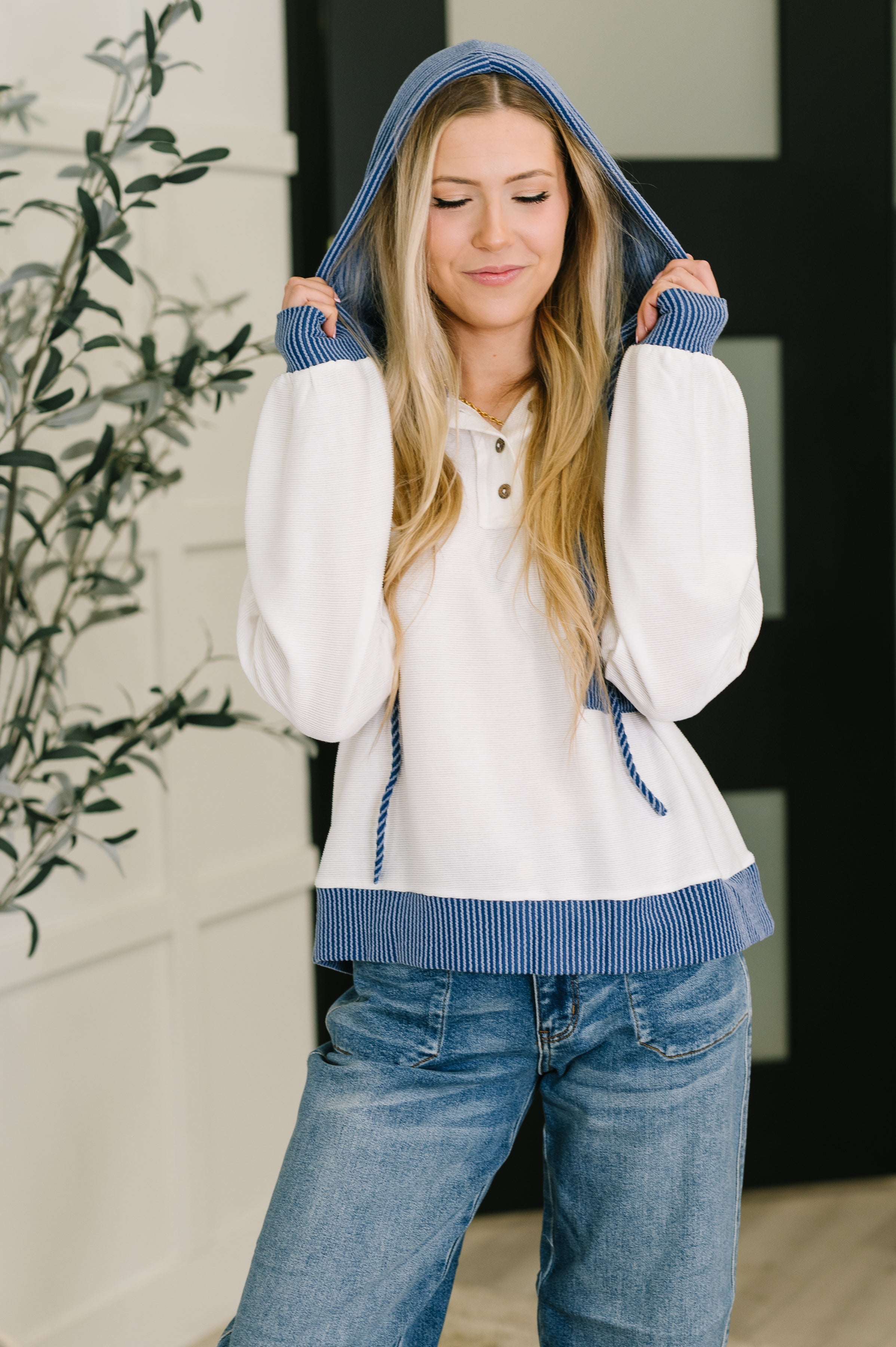 Here for Now Color Block Hoodie in Blue-Womens-Stay Foxy Boutique, Florissant, Missouri