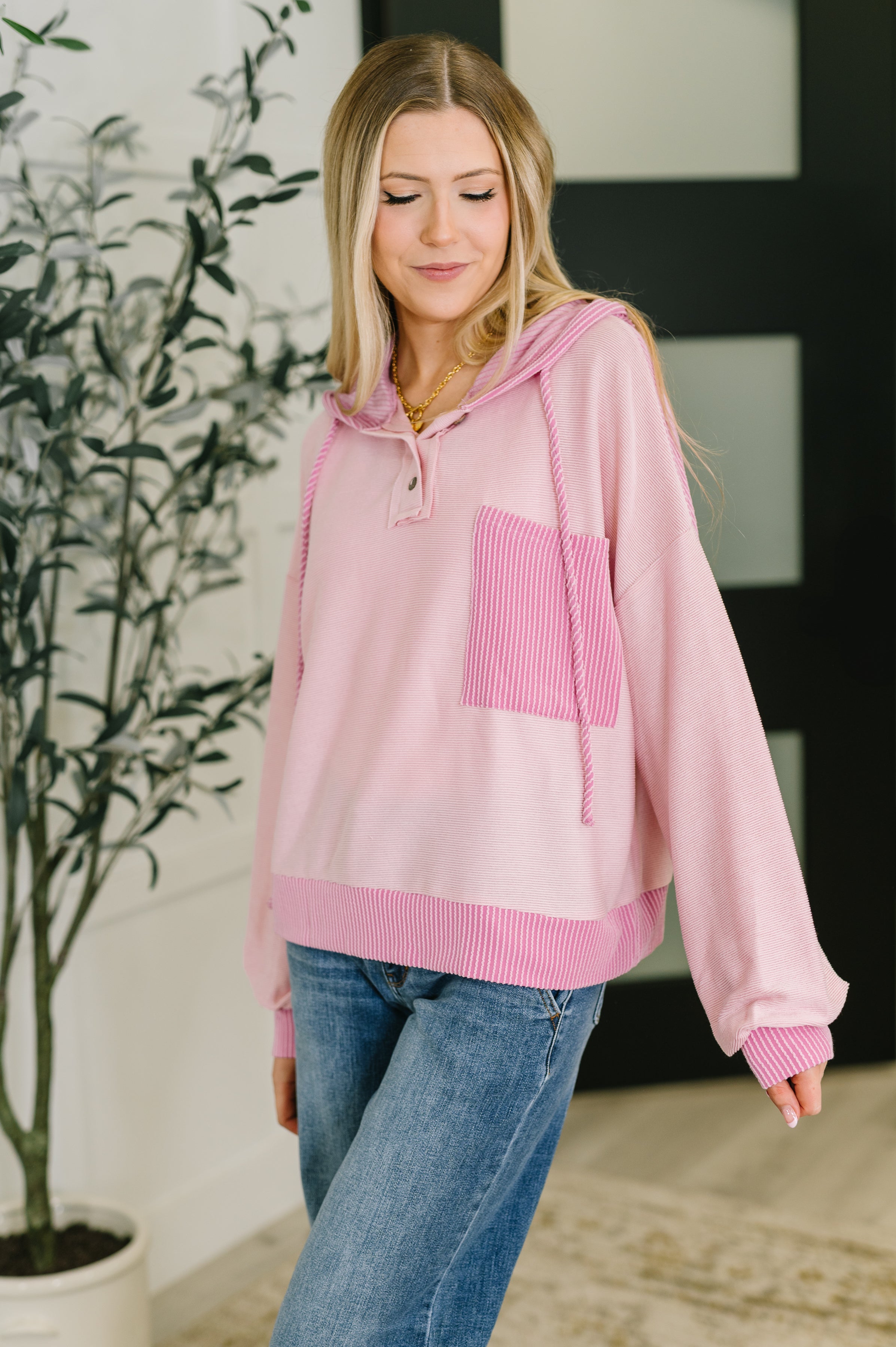 Here for Now Color Block Hoodie in Pink-Womens-Stay Foxy Boutique, Florissant, Missouri