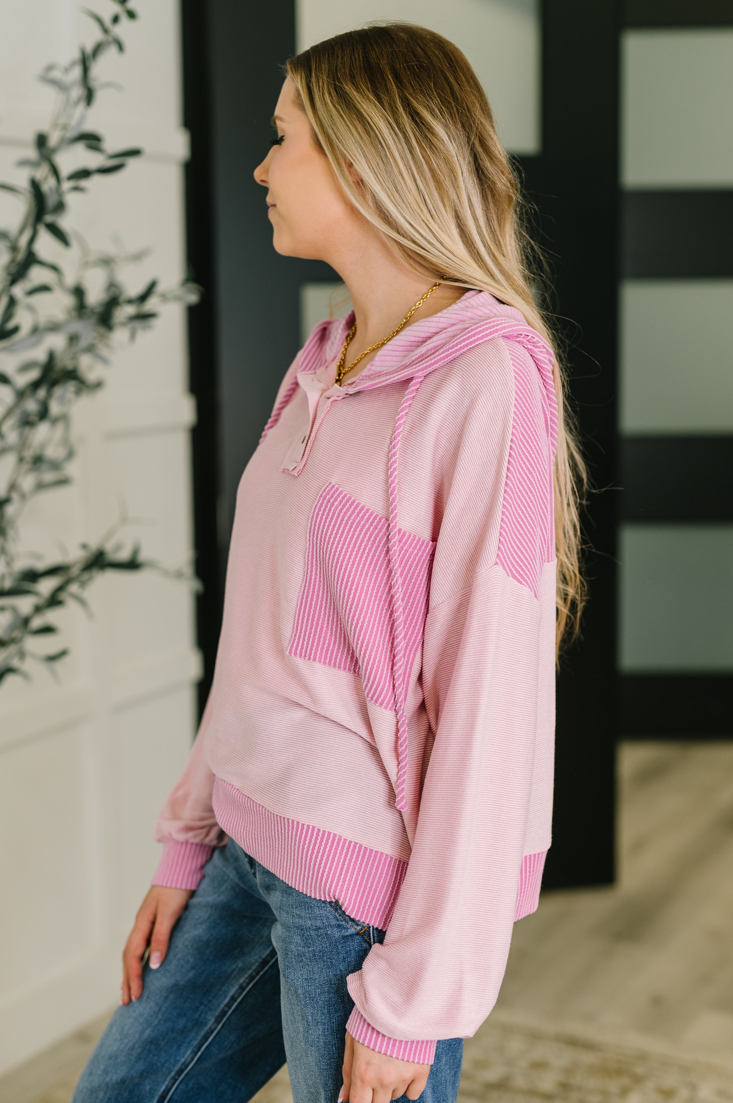 Here for Now Color Block Hoodie in Pink-Womens-Stay Foxy Boutique, Florissant, Missouri