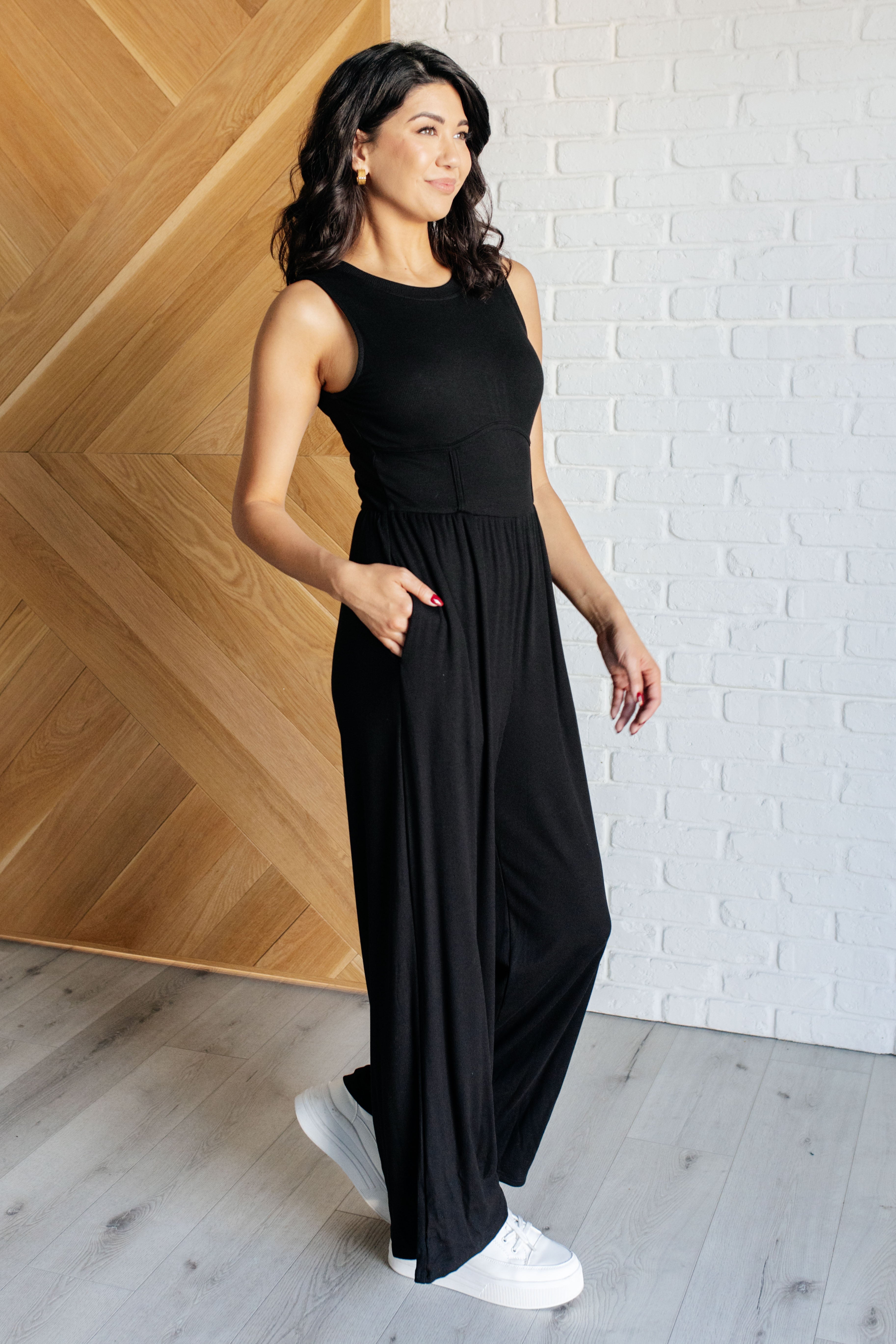 Hilary Wide Leg Jumpsuit in Black-Jumpsuits & Rompers-Stay Foxy Boutique, Florissant, Missouri