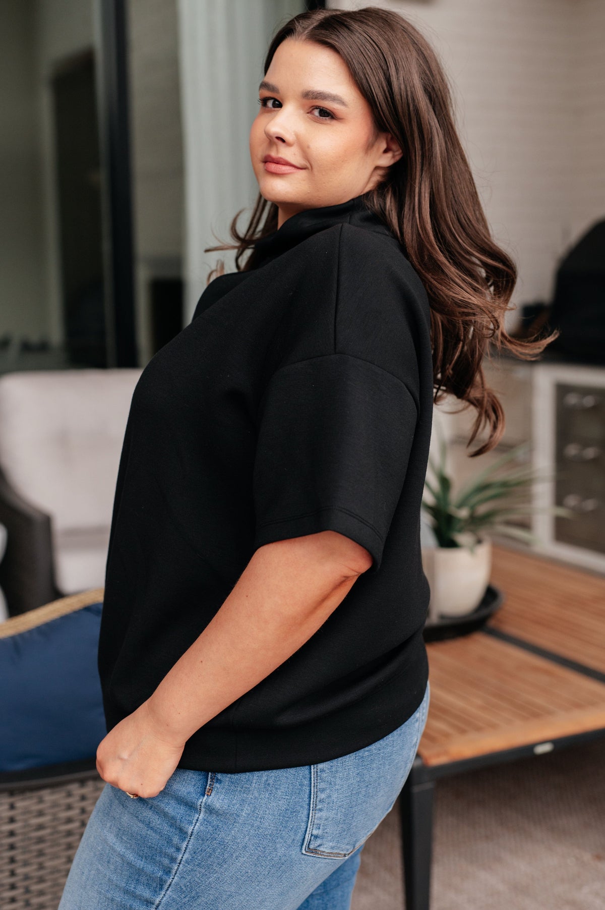 I Just Felt Like It Mock Neck Top in Black-Tops-Stay Foxy Boutique, Florissant, Missouri