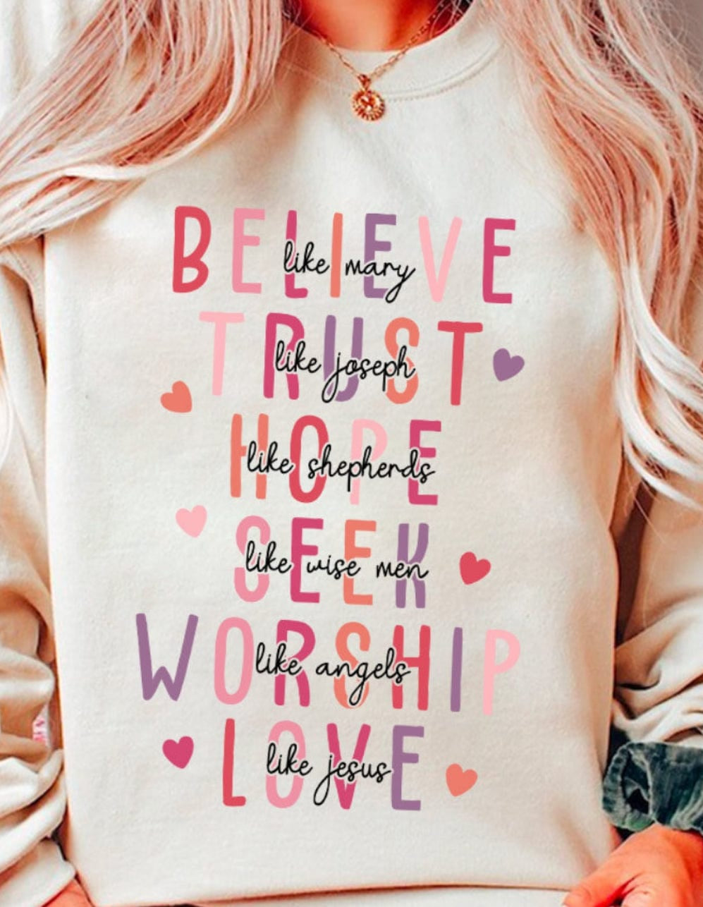 Believe Hearts Graphic T-Graphic T-Stay Foxy Boutique, Florissant, Missouri