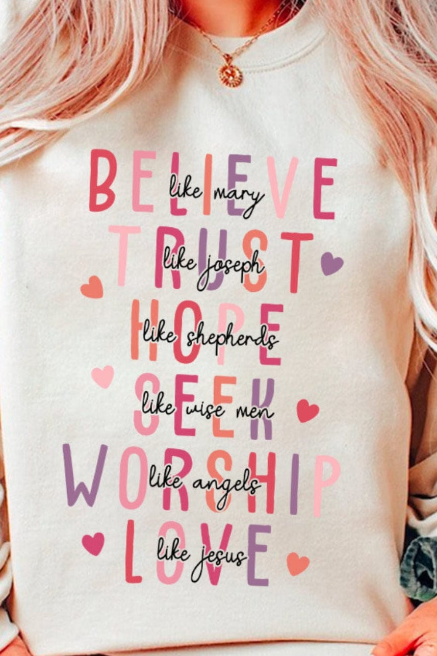 Believe Hearts Graphic T-Graphic T-Stay Foxy Boutique, Florissant, Missouri