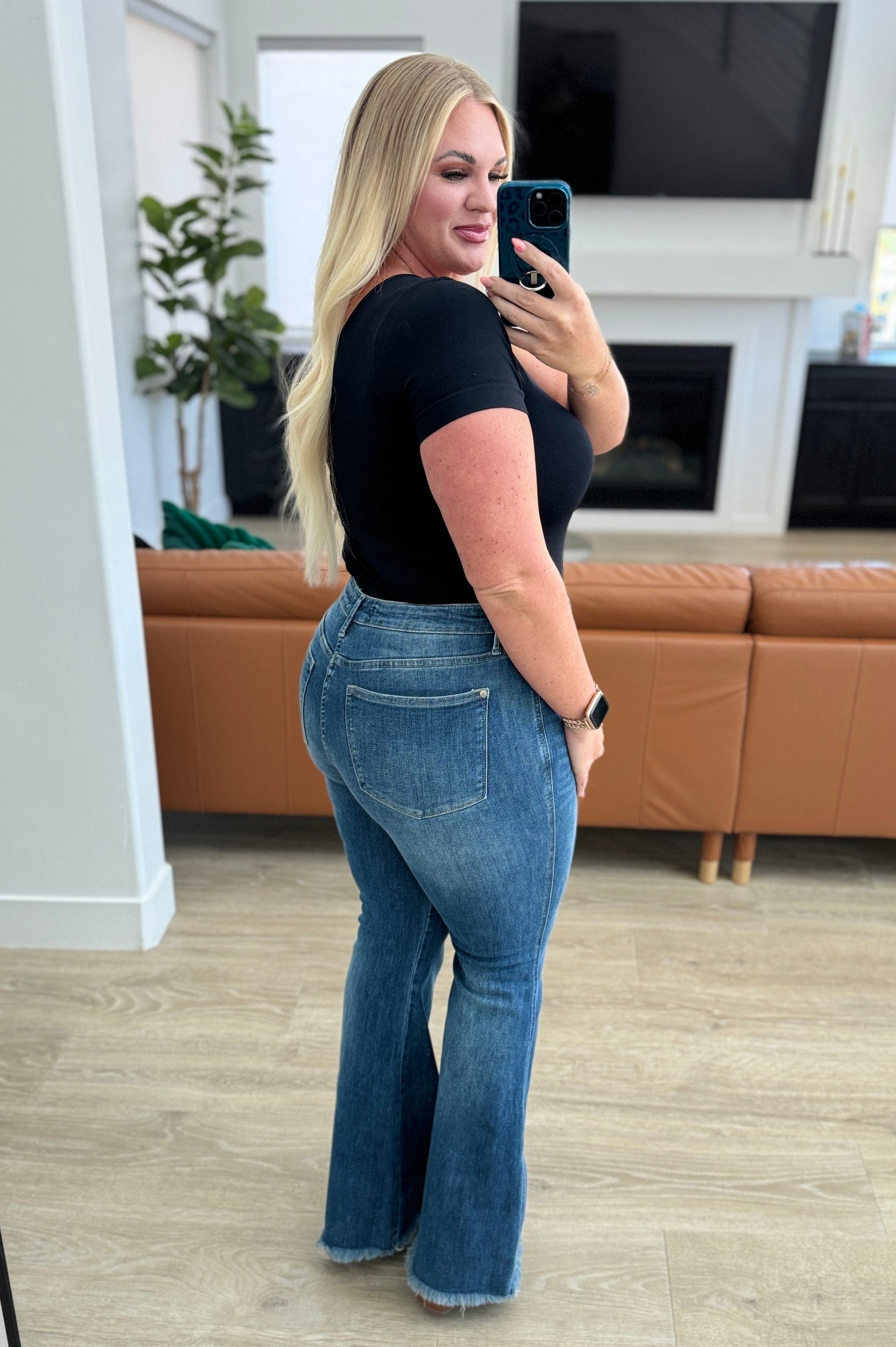 Miley High Waist Control Top Frayed Hem Flare Jeans-Womens-Stay Foxy Boutique, Florissant, Missouri